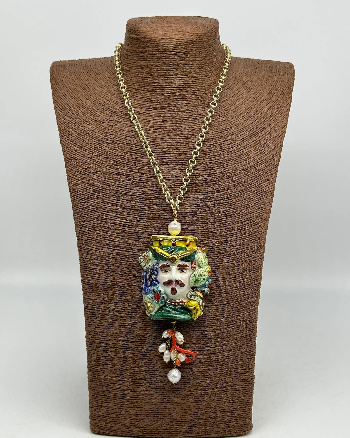 Collana Siciliana Testa di Moro Ceramica di Caltagirone Stile Classico V.2 DD CERAMICHE SICILIANE