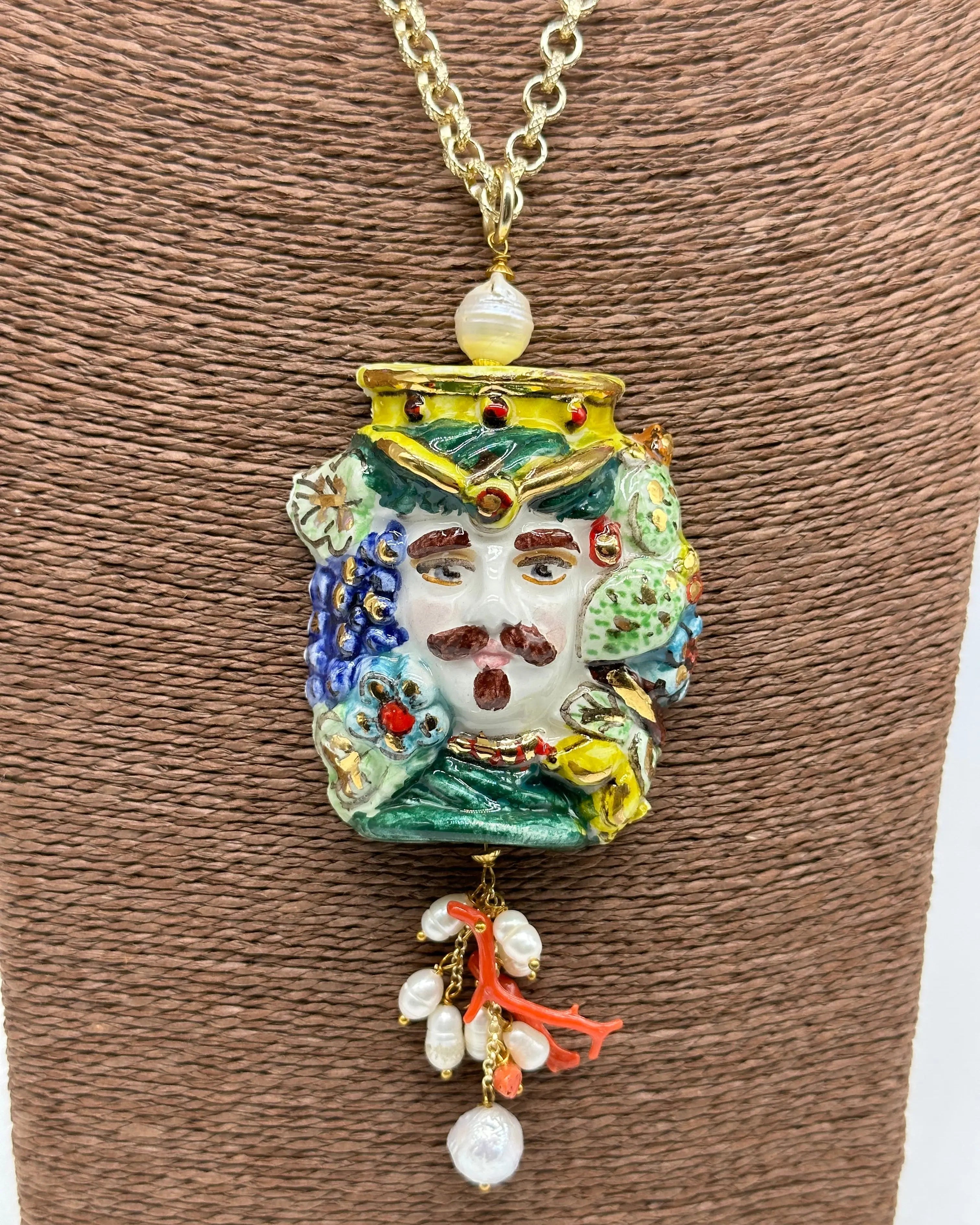 Collana Siciliana Testa di Moro Ceramica di Caltagirone Stile Classico V.2 DD CERAMICHE SICILIANE