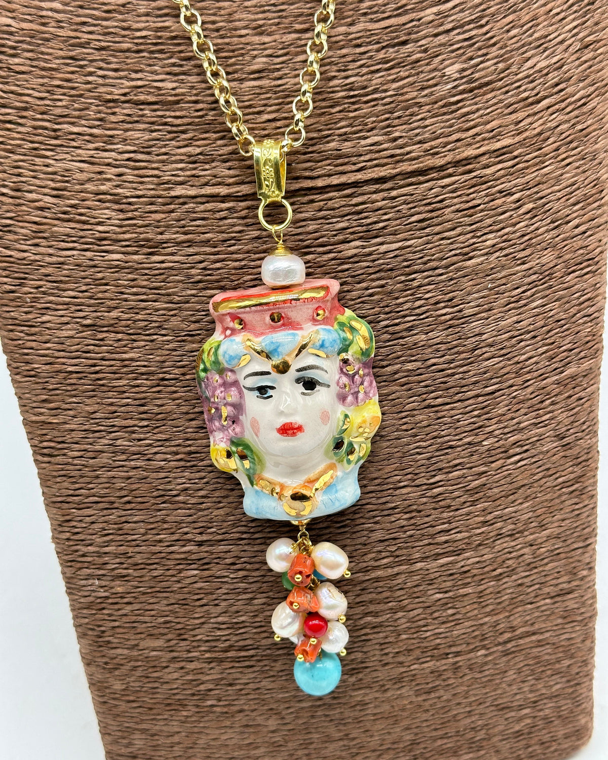 Collana Siciliana Testa di Moro Ceramica di Caltagirone Stile Classico V.3 - COLLANA
