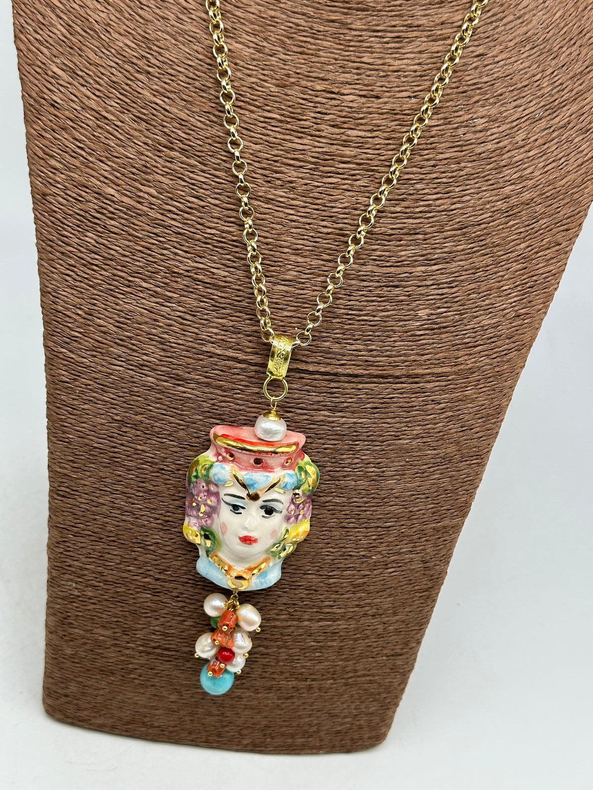 Collana Siciliana Testa di Moro Ceramica di Caltagirone Stile Classico V.3 - COLLANA
