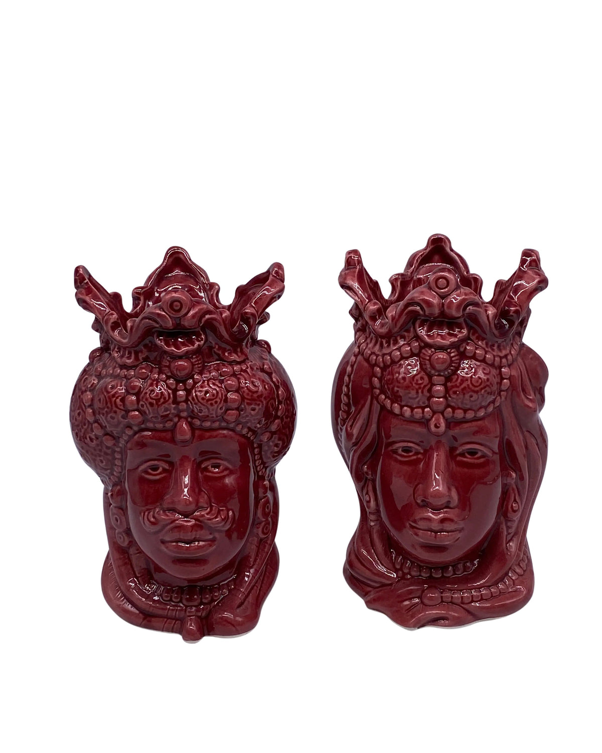 Coppia Teste di Moro Emiro Ceramica Caltagirone cm H.20 Artigianale VARI COLORI DD CERAMICHE SICILIANE