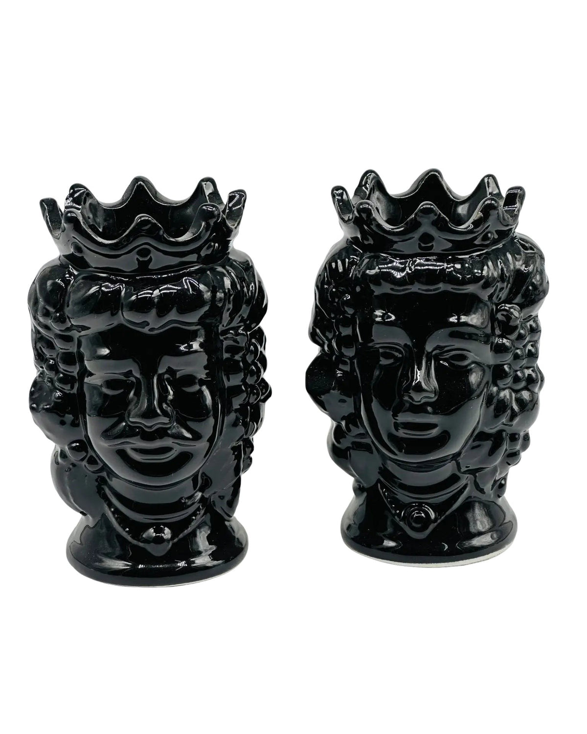 Coppia Teste di Moro Kalat Frutta Ceramica Caltagirone cm H.14 L.9 Artigianale VARI COLORI - Nero - TESTA DI MORO
