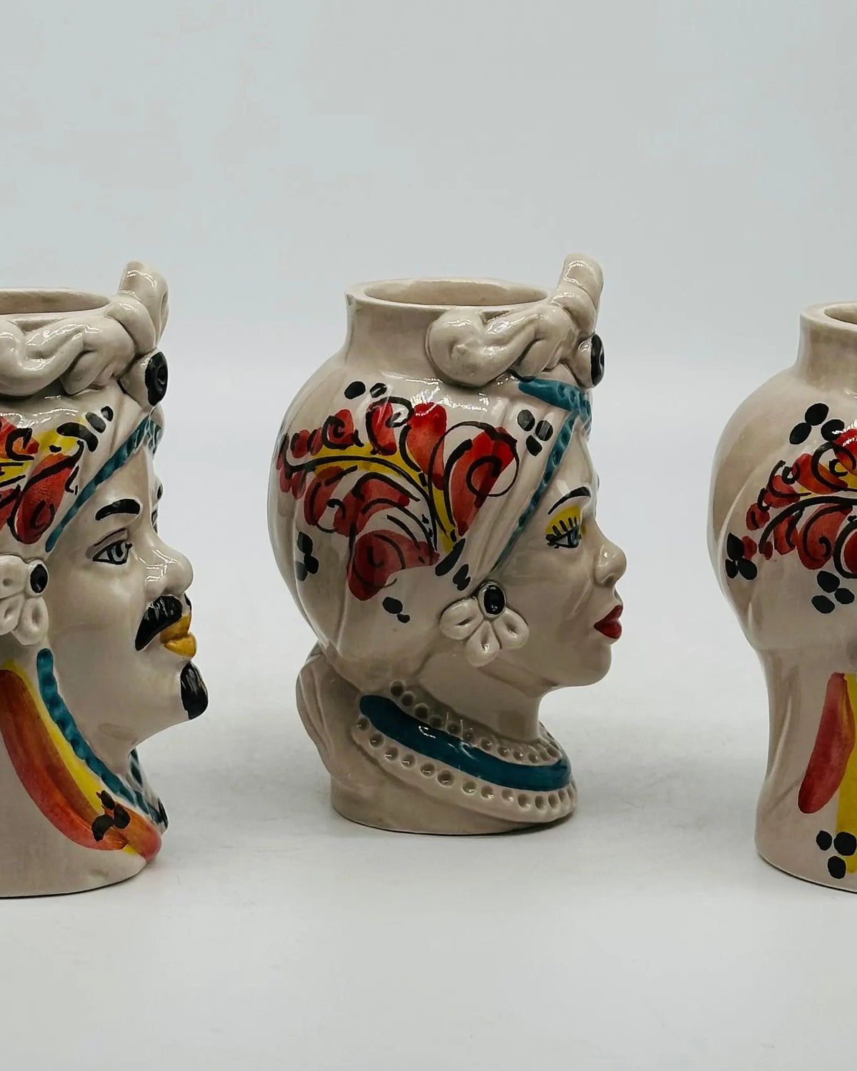 Coppia Teste di Moro Moresca Ceramica Caltagirone cm H.14 L.9 Artigianale VARI COLORI DD CERAMICHE SICILIANE