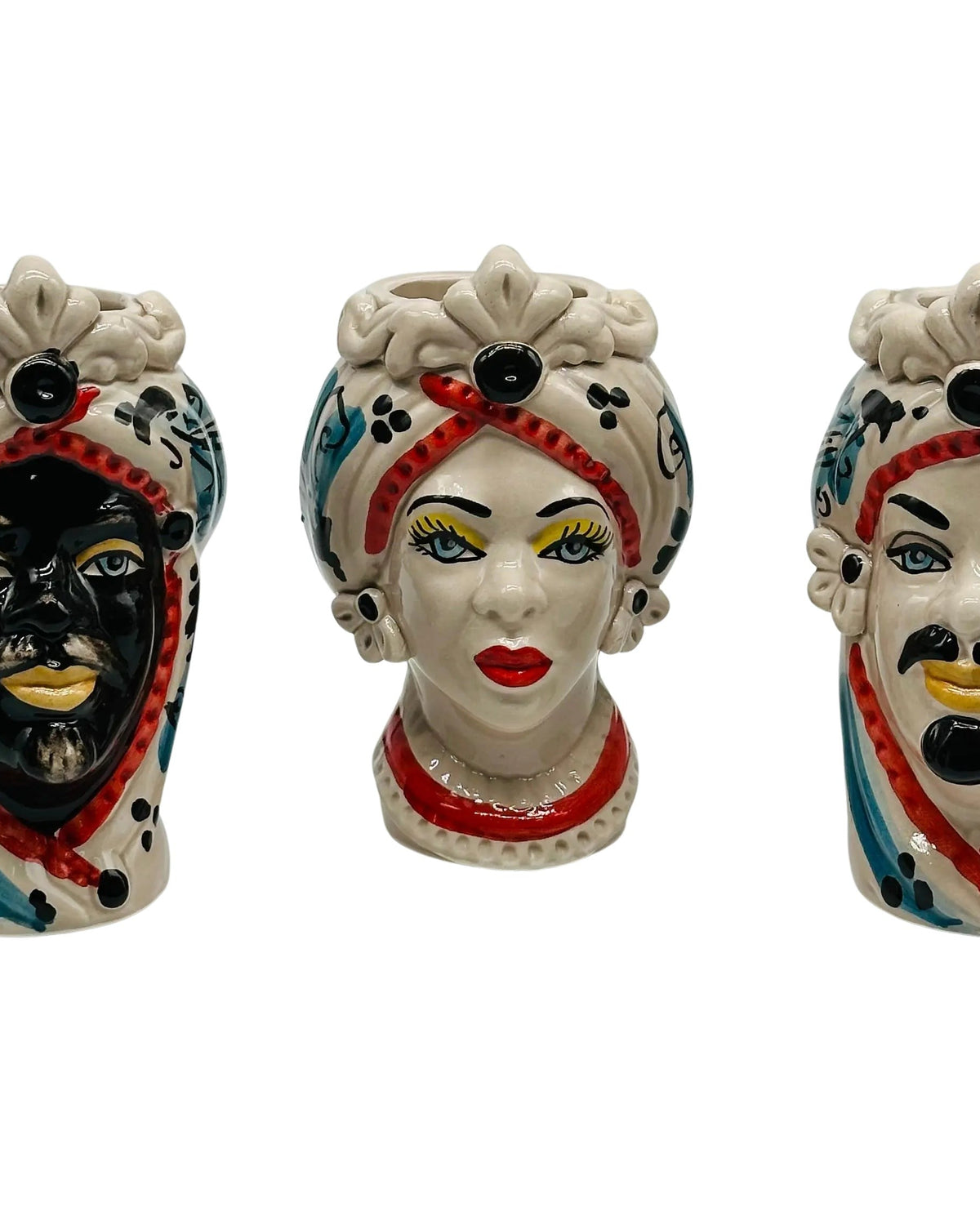 Coppia Teste di Moro Moresca Ceramica Caltagirone cm H.14 L.9 Artigianale VARI COLORI DD CERAMICHE SICILIANE
