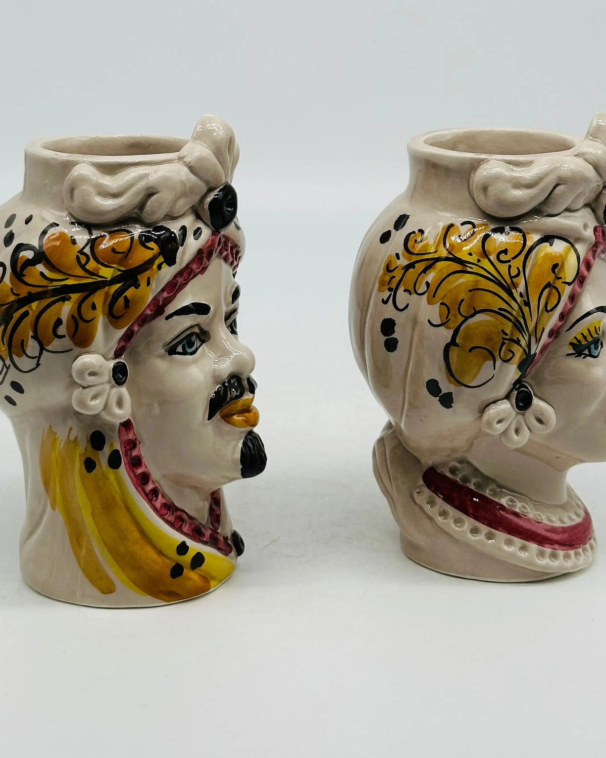 Coppia Teste di Moro Moresca Ceramica Caltagirone cm H.14 L.9 Artigianale VARI COLORI DD CERAMICHE SICILIANE