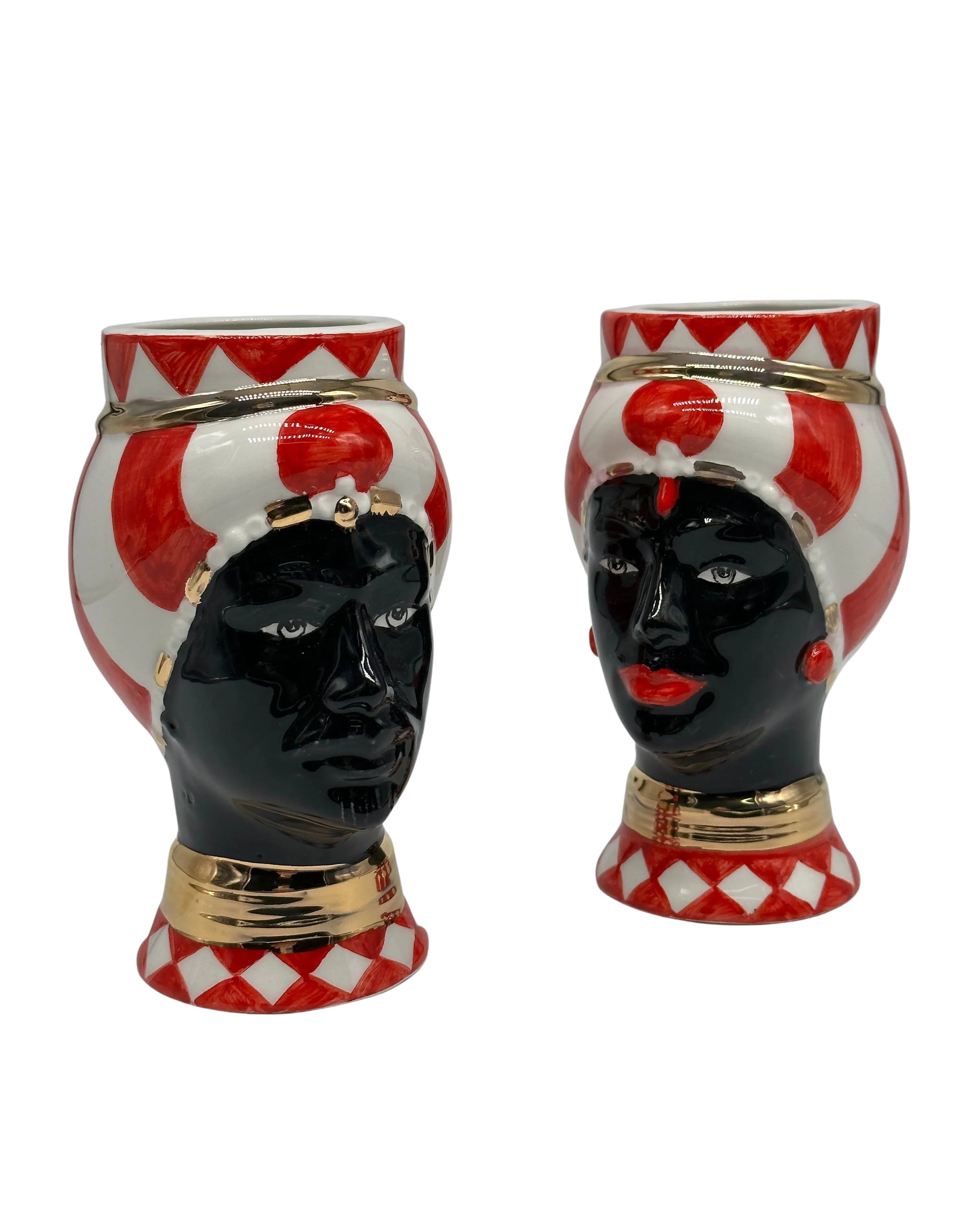 Coppia Teste di Moro Token Ceramica Caltagirone cm H.14 L.8 Artigianale VARI COLORI DD CERAMICHE SICILIANE