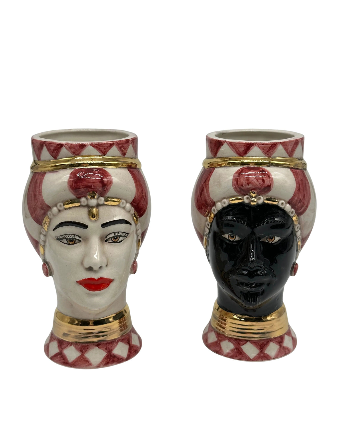 Coppia Teste di Moro Token Ceramica Caltagirone cm H.14 L.8 Artigianale VARI COLORI DD CERAMICHE SICILIANE
