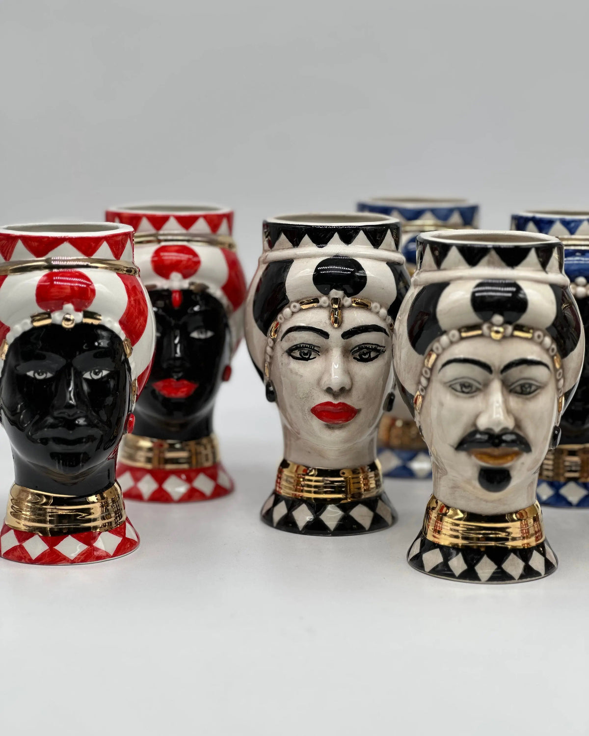 Coppia Teste di Moro Token Ceramica Caltagirone cm H.14 L.8 Artigianale VARI COLORI DD CERAMICHE SICILIANE