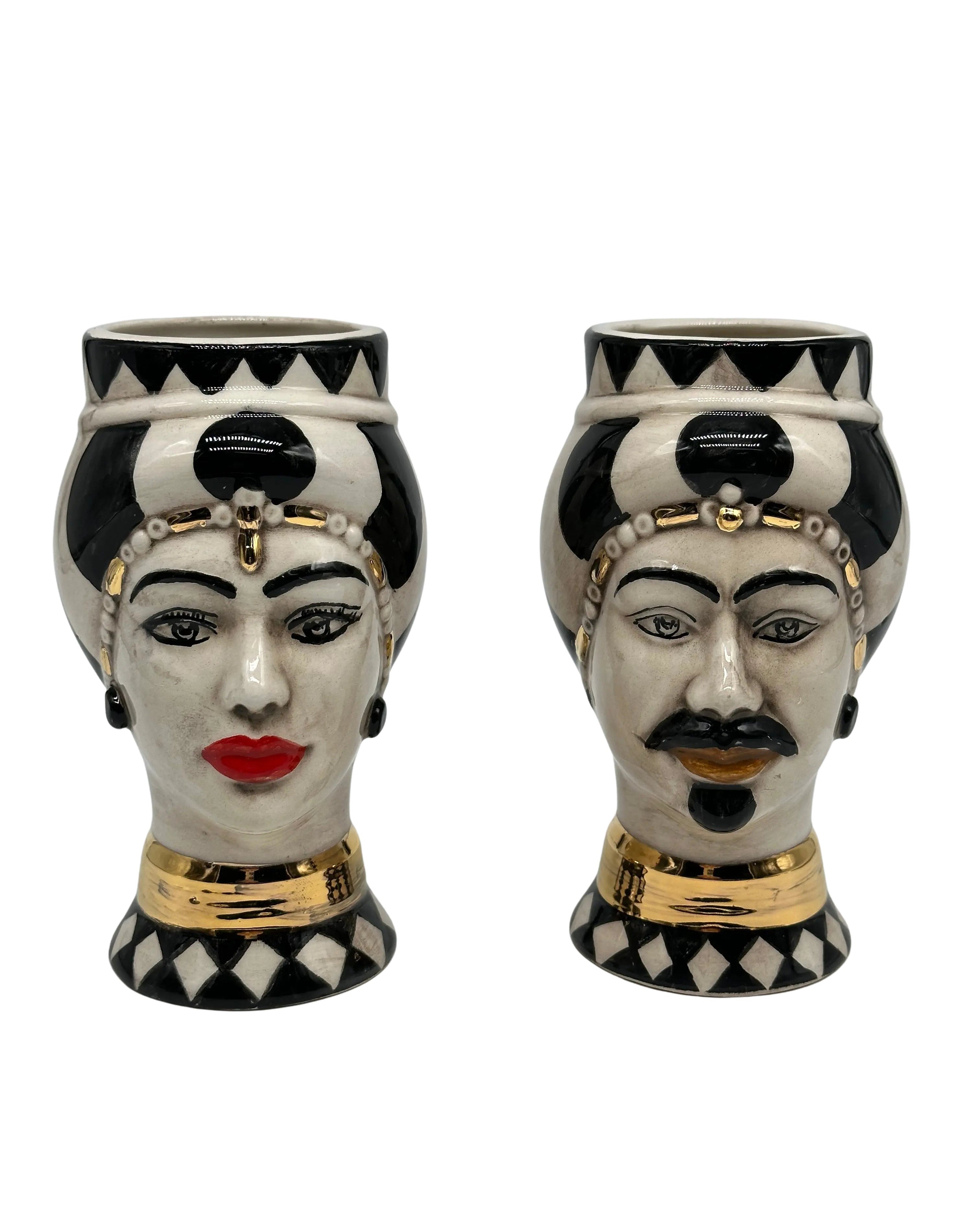 Coppia Teste di Moro Token Ceramica Caltagirone cm H.14 L.8 Artigianale VARI COLORI DD CERAMICHE SICILIANE
