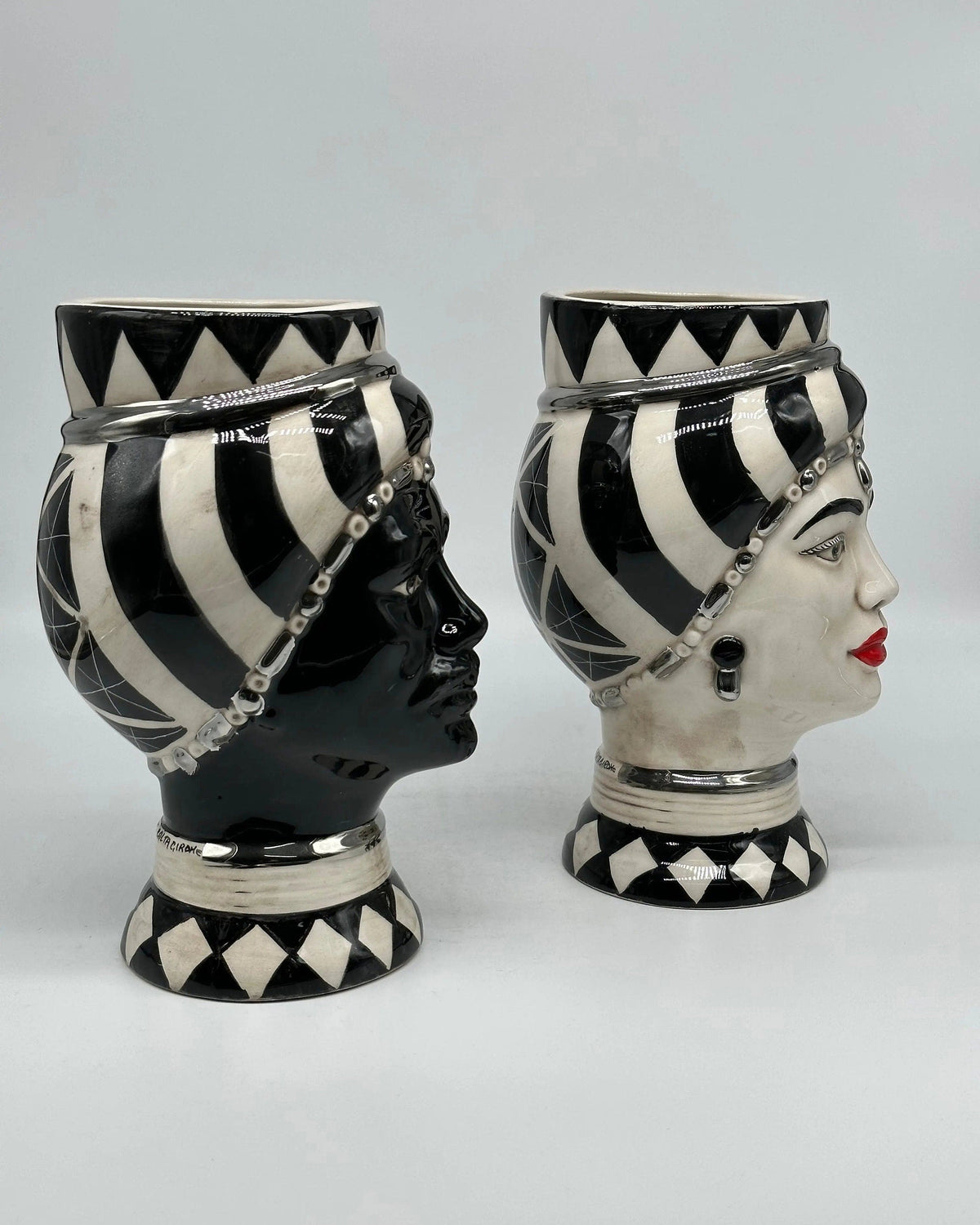 Coppia Teste di Moro Token Ceramica Caltagirone cm H.23 L.12 Artigianale VARI COLORI DD CERAMICHE SICILIANE