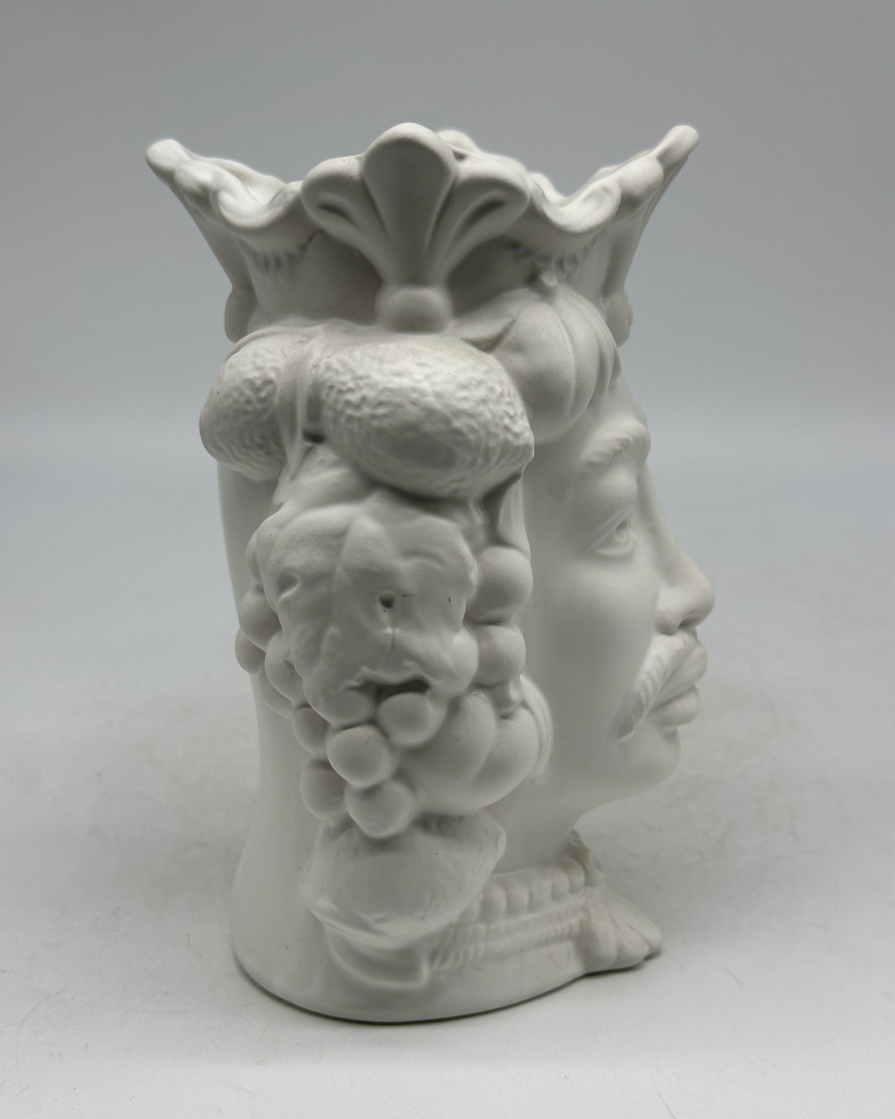 FINE SERIE - Testa di Moro Afro Frutta Uomo Ceramica Caltagirone cm H.18 L.12 Artigianale Bianco Opaco - TESTE DI MORO