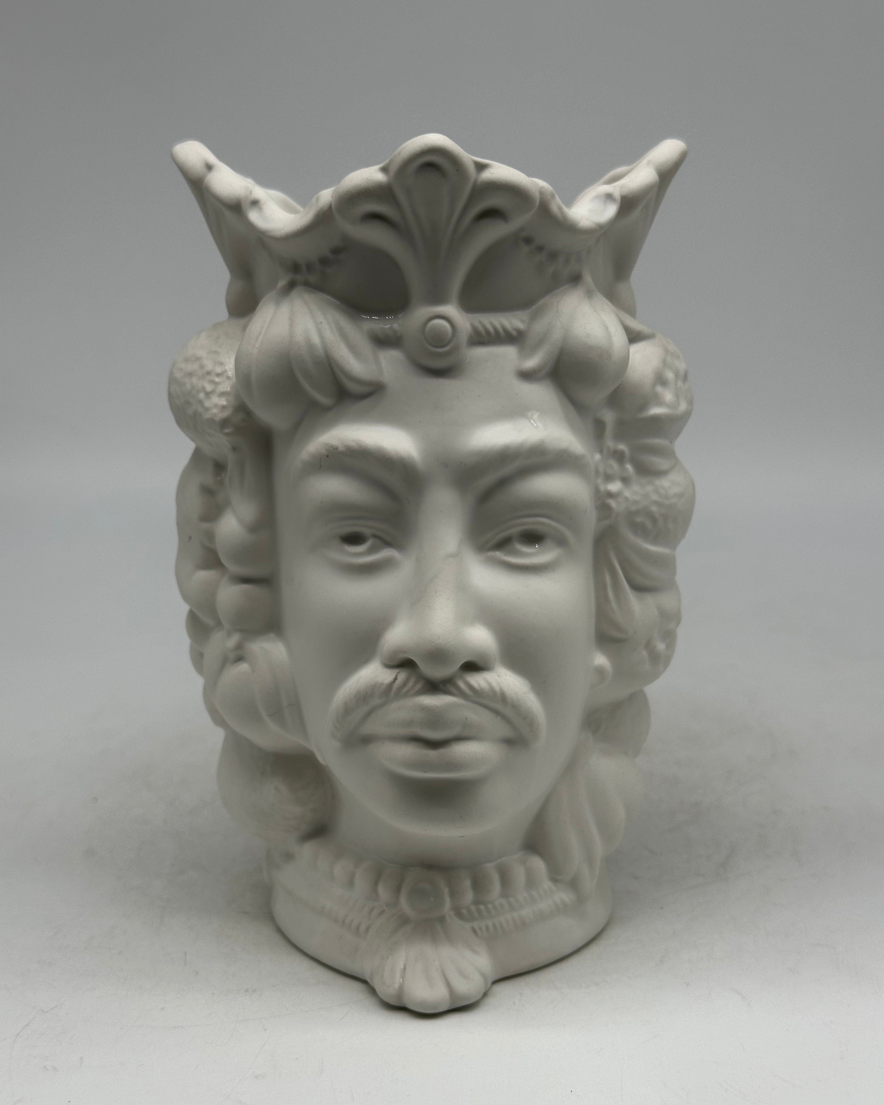 FINE SERIE - Testa di Moro Afro Frutta Uomo Ceramica Caltagirone cm H.18 L.12 Artigianale Bianco Opaco - TESTE DI MORO