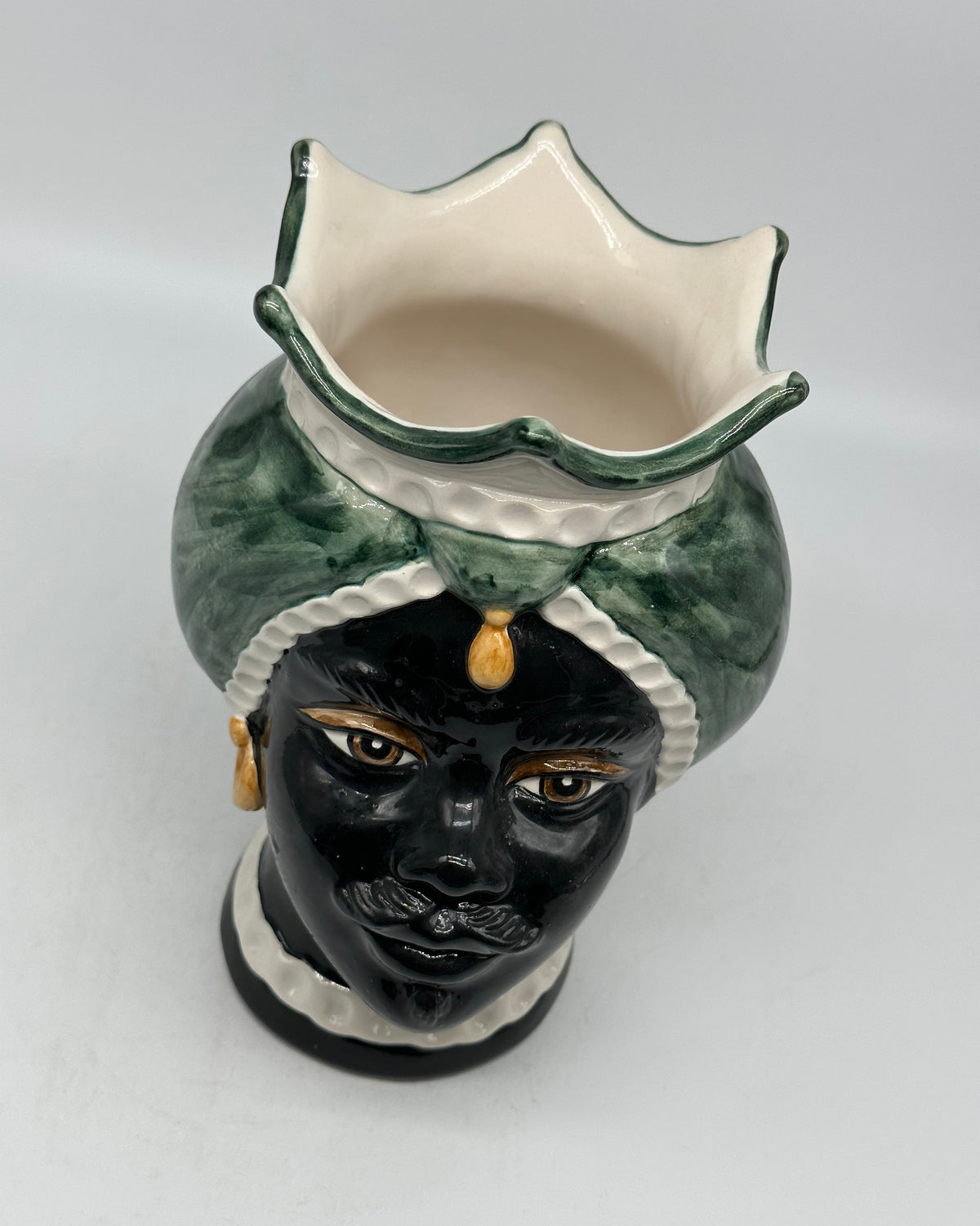 FINE SERIE - Testa di Moro Luis Ceramica Caltagirone cm H.22 L.15 Artigianale Turbante Liscio Verde UOMO - Donna
