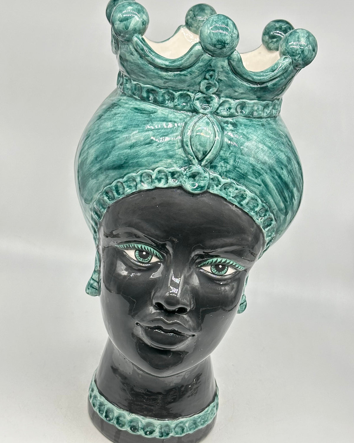 FINE SERIE - Testa di Moro Luis Ceramica Caltagirone cm H.44 L.23 Artigianale Turbante Verde Antico DONNA - Donna