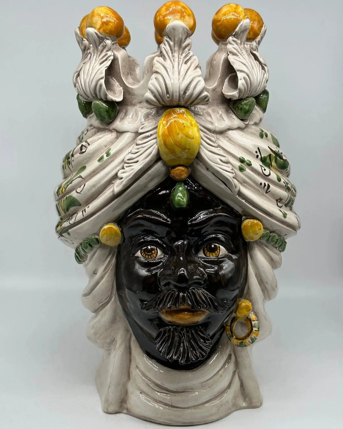 FINE SERIE - Testa di Moro Seicento Ceramica Caltagirone cm H.40 L.26 Artigianale Giallo Verde - Uomo - TESTA DI MORO