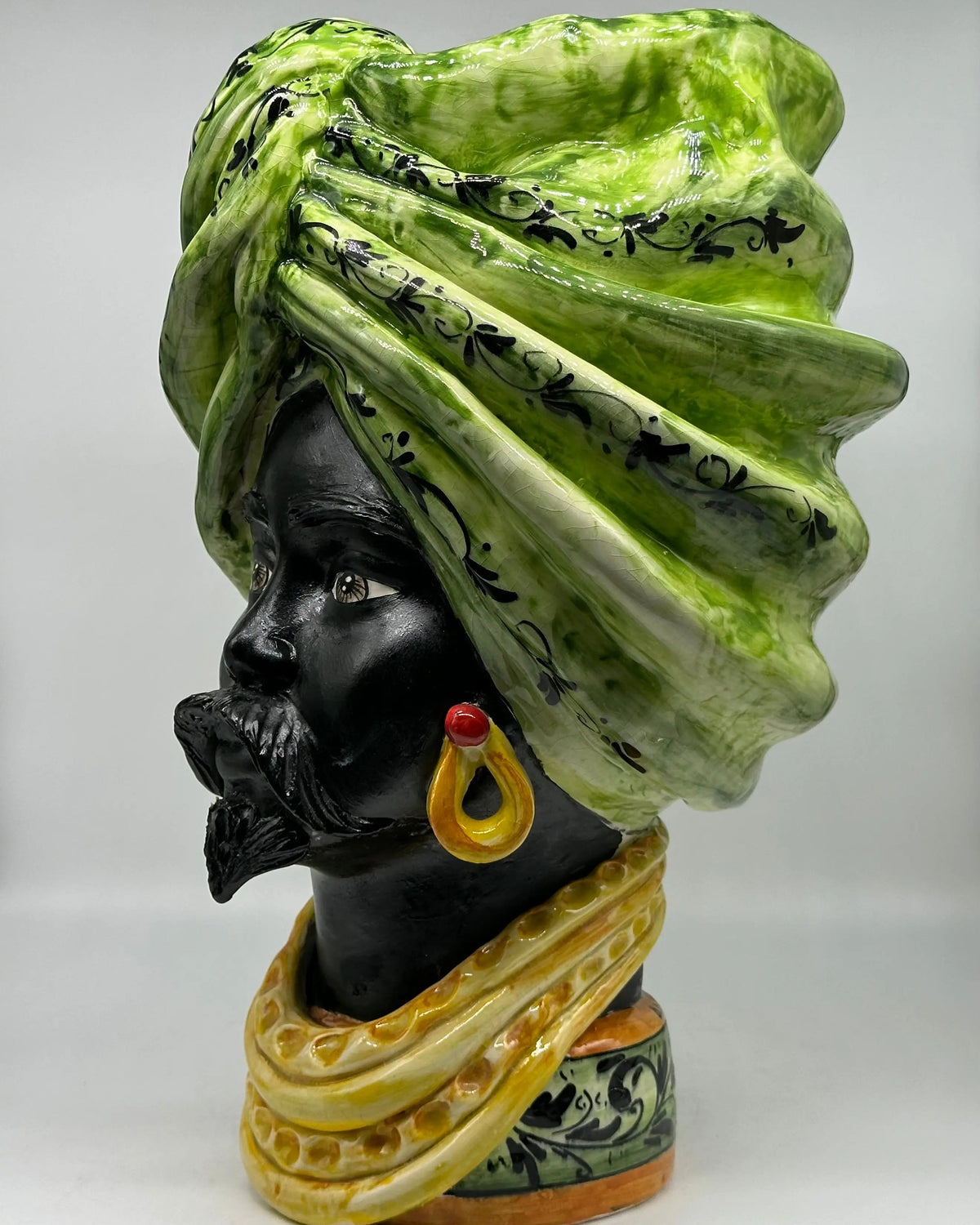 FINE SERIE - Teste di Moro Zeus Ceramica Caltagirone cm H.45 L.28 Artigianale Verde Nero DD CERAMICHE SICILIANE
