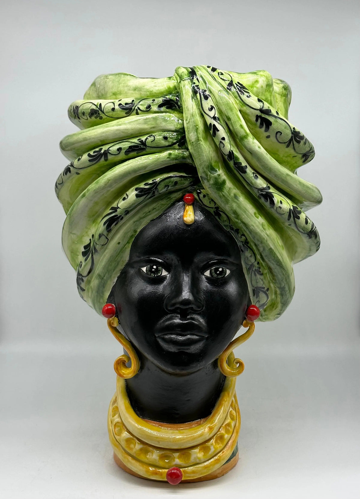 FINE SERIE - Teste di Moro Zeus Ceramica Caltagirone cm H.45 L.28 Artigianale Verde Nero DD CERAMICHE SICILIANE