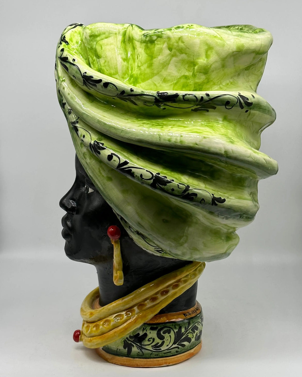FINE SERIE - Teste di Moro Zeus Ceramica Caltagirone cm H.45 L.28 Artigianale Verde Nero DD CERAMICHE SICILIANE
