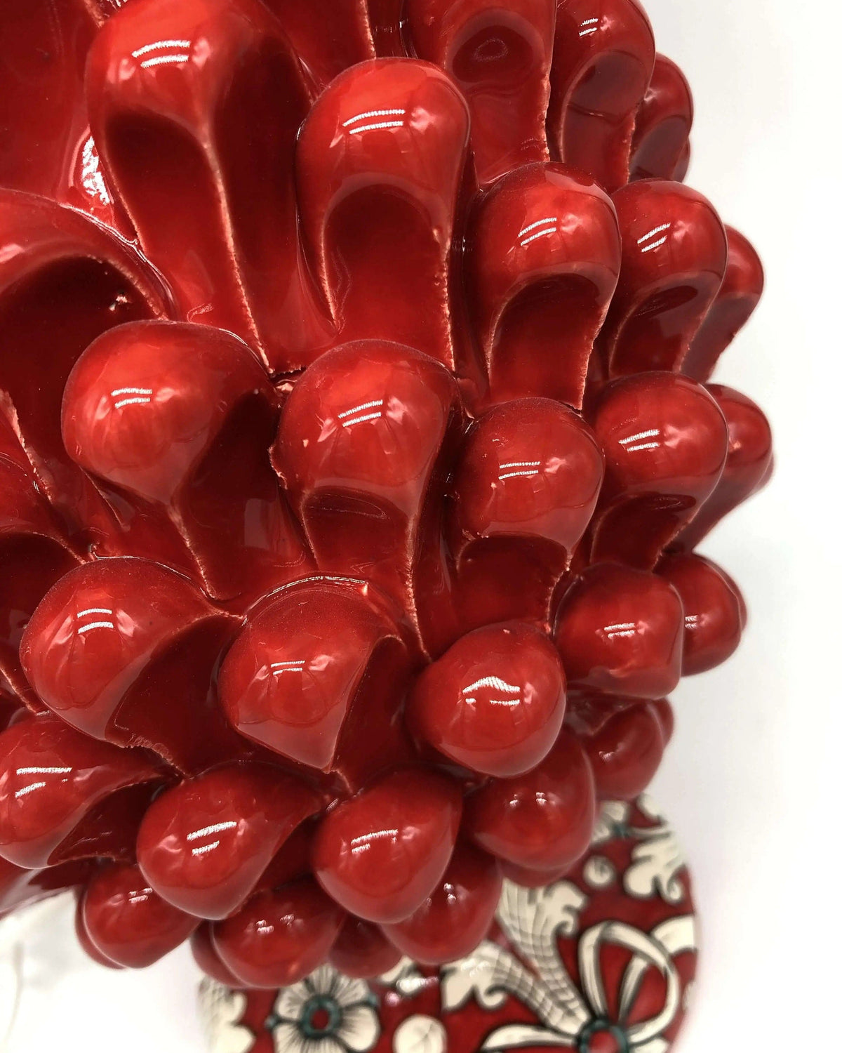 Lampada Pigna Ceramica Caltagirone cm H.30 Artigianale Rosso Base Decorata DD CERAMICHE SICILIANE