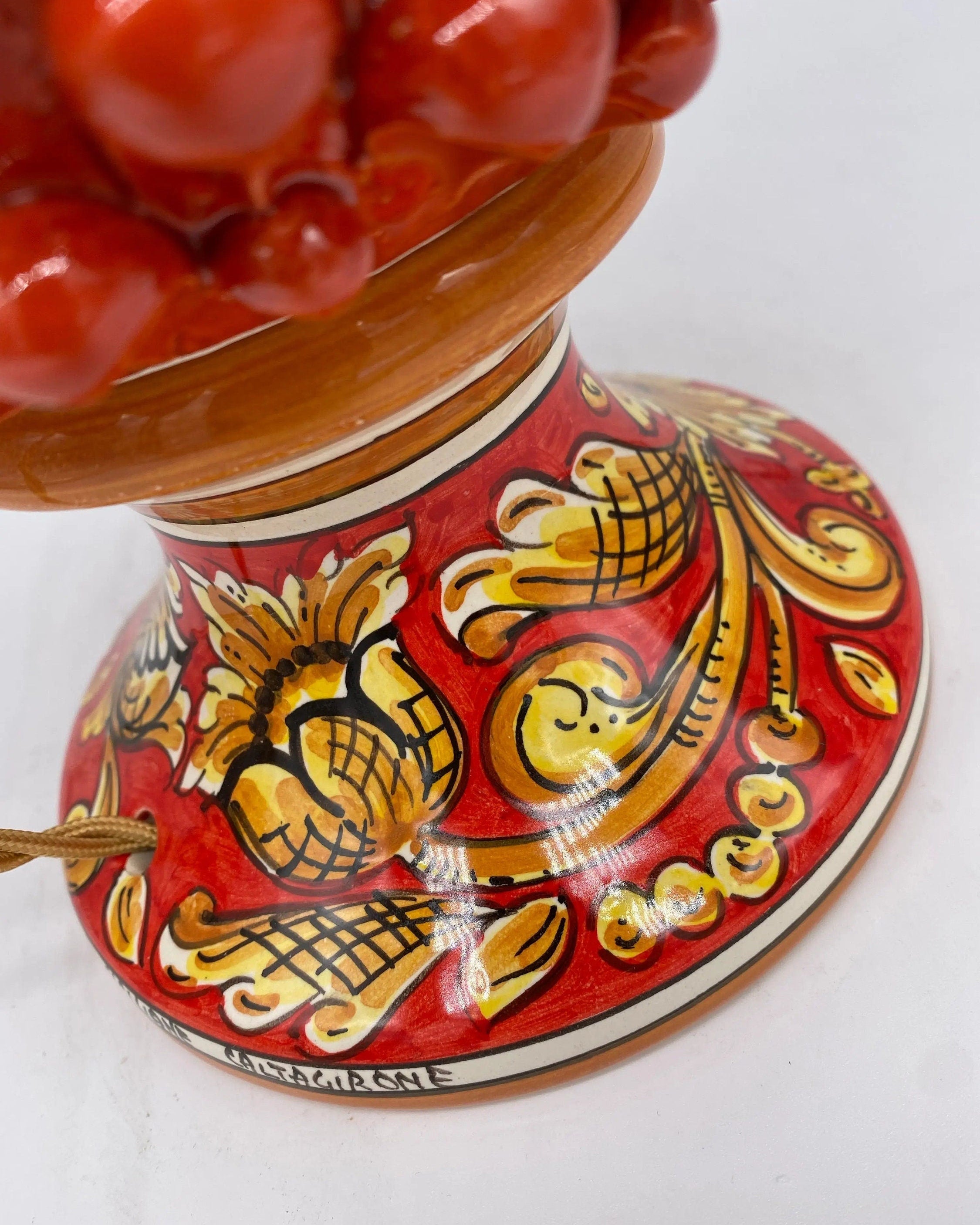 Lampada Pigna traforata Ceramica Caltagirone cm H.30 L.20 Artigianale Rosso Base Decorata DD CERAMICHE SICILIANE