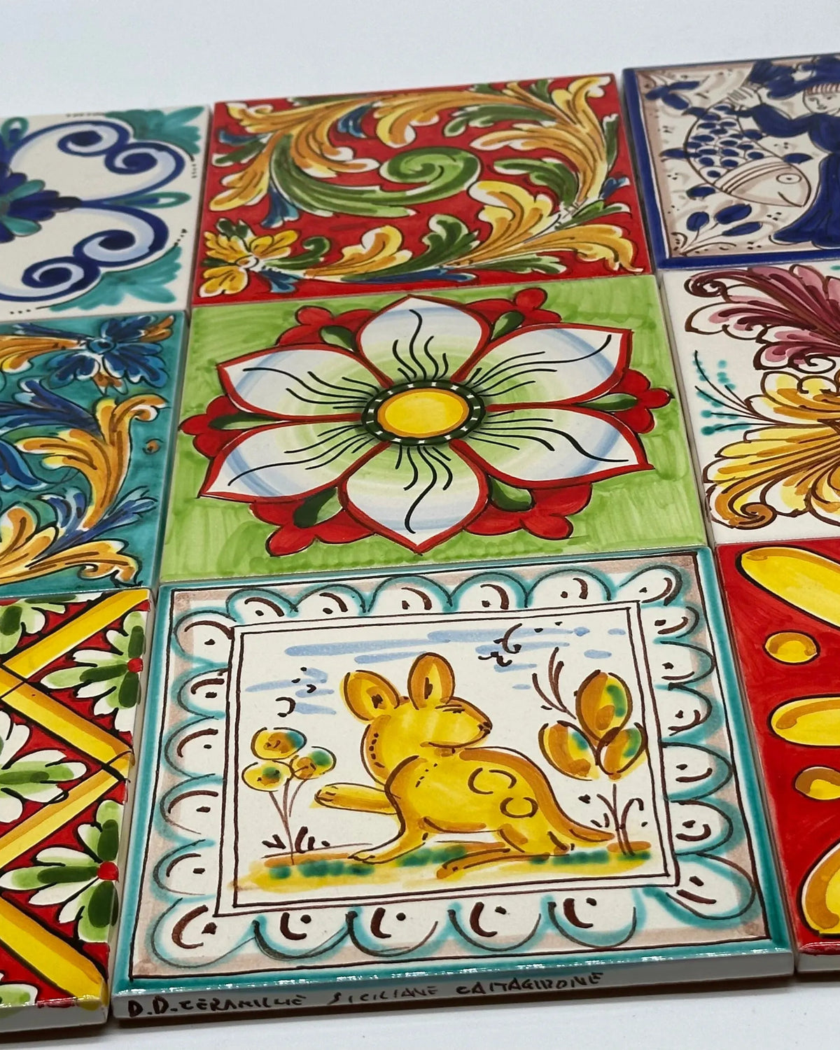 Maioliche Ceramica Caltagirone cm 15x15 Piastrelle Mattonelle decorate a mano DD CERAMICHE SICILIANE