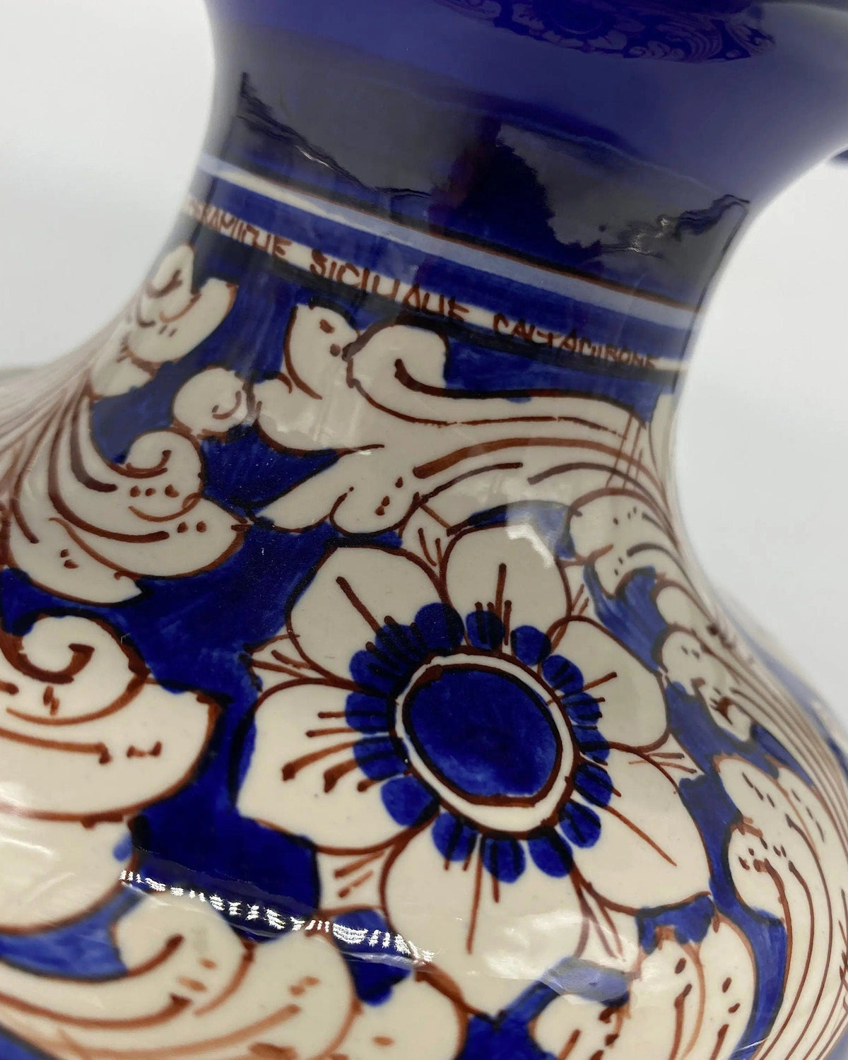 Portavaso Mezza Pigna Ceramica Caltagirone cm H.20 L.20 Artigianale Blu Base Decorata DD CERAMICHE SICILIANE