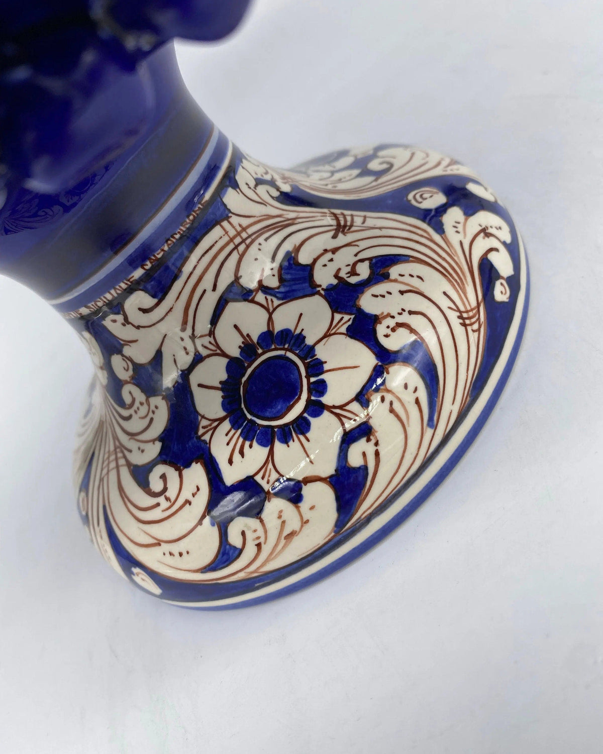 Portavaso Mezza Pigna Ceramica Caltagirone cm H.20 L.20 Artigianale Blu Base Decorata DD CERAMICHE SICILIANE