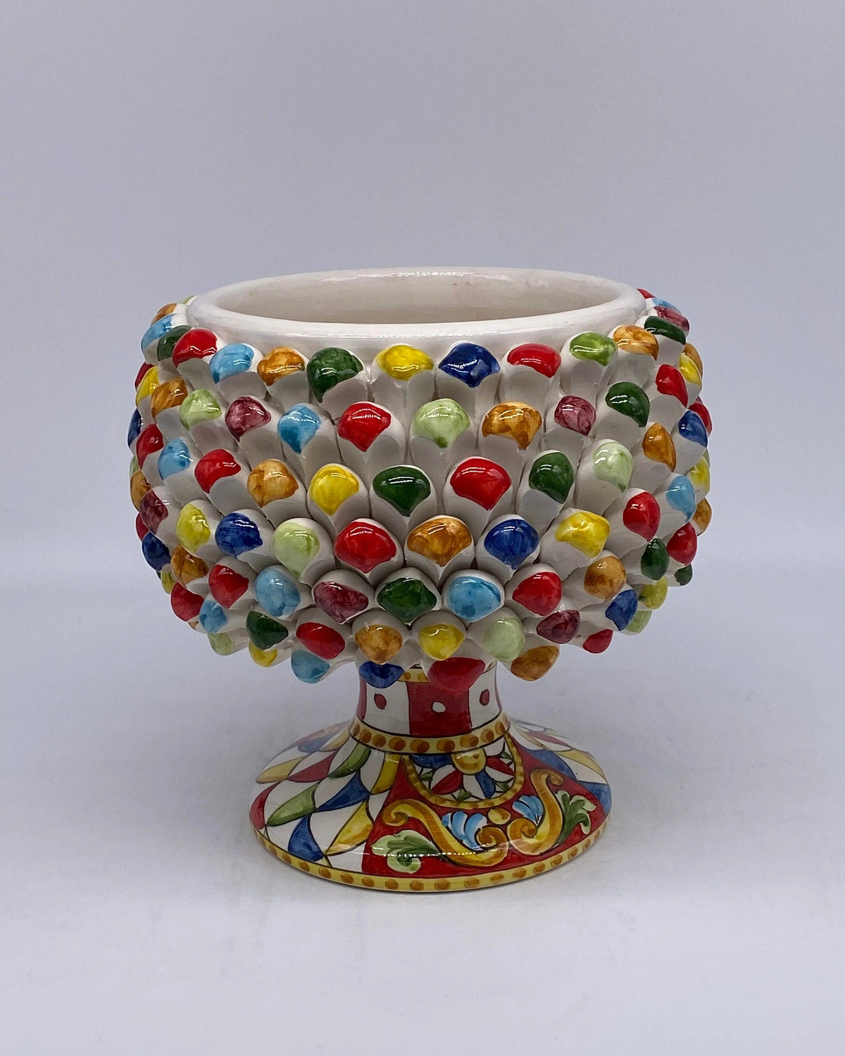 Portavaso Mezza Pigna Ceramica Caltagirone cm H.20 L.20 Artigianale “Carretto” DD CERAMICHE SICILIANE