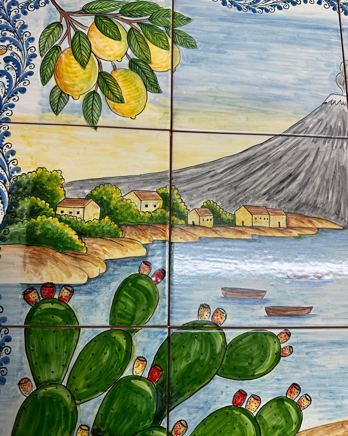 Mosaico Pannello Etna Ceramica Caltagirone cm 80x60 Piastrelle decorate a mano - MAIOLICHE