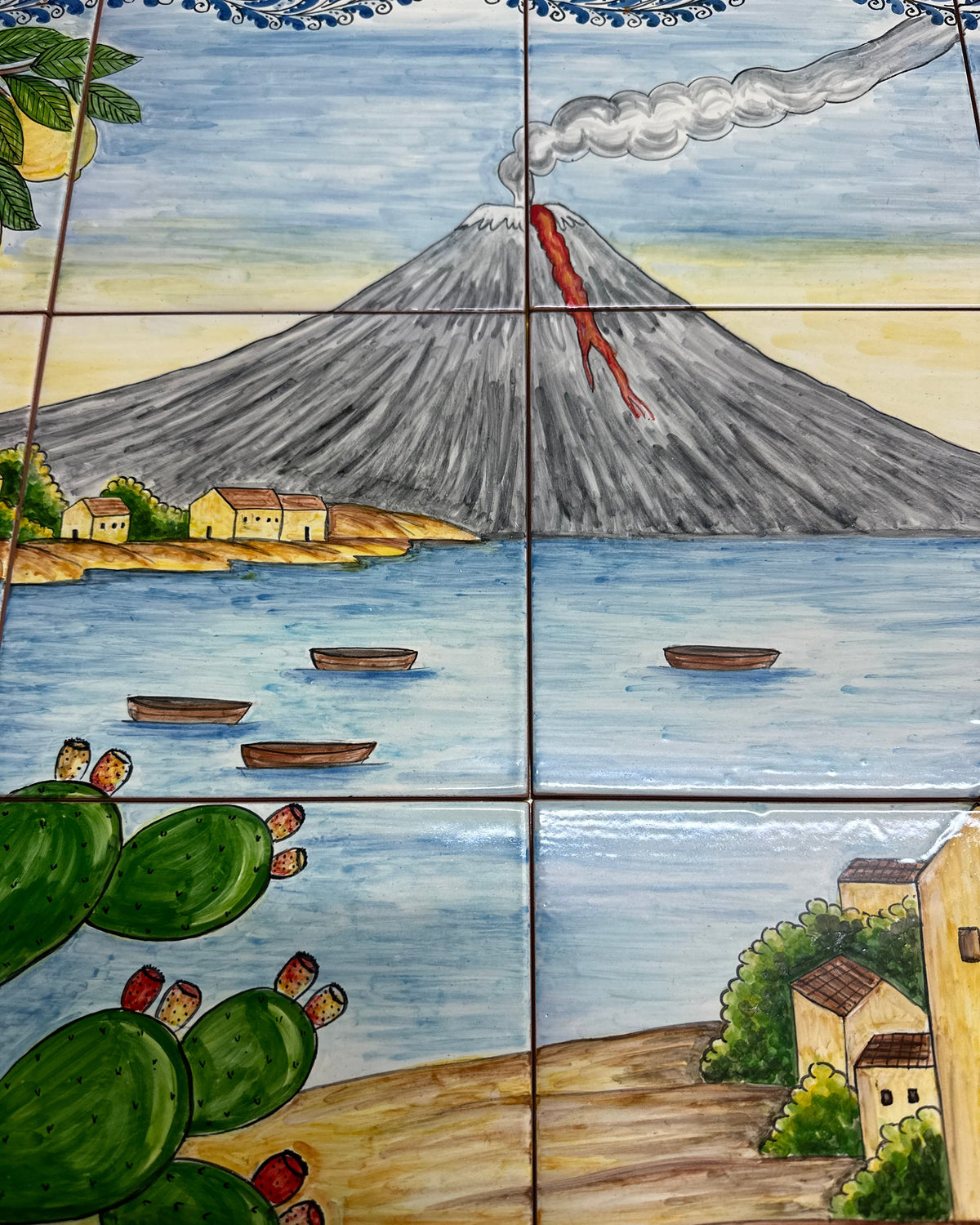 Mosaico Pannello Etna Ceramica Caltagirone cm 80x60 Piastrelle decorate a mano - MAIOLICHE