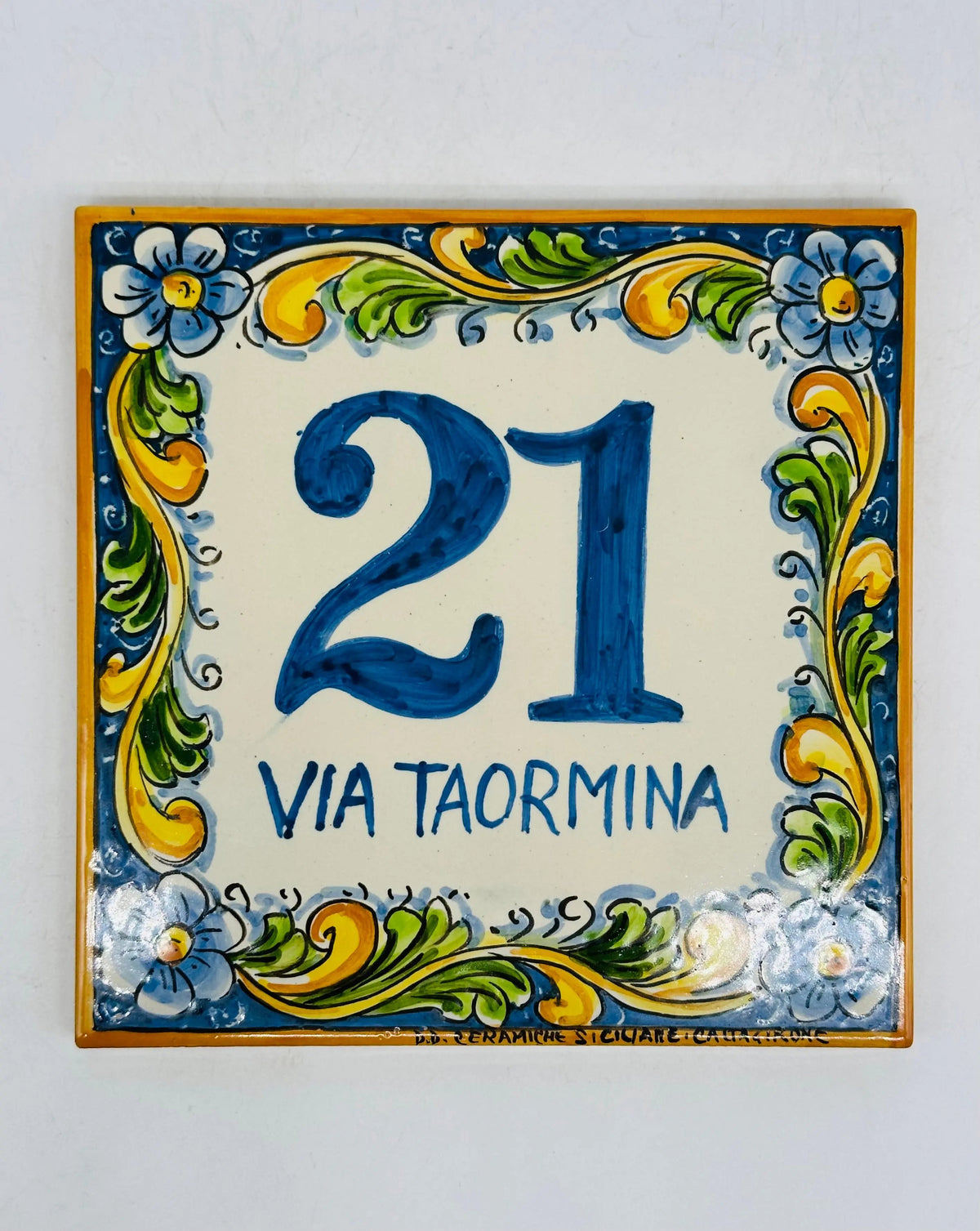 Numero Civico Mattonella cm 15x15 Ceramica Artigianale Caltagirone DD CERAMICHE SICILIANE