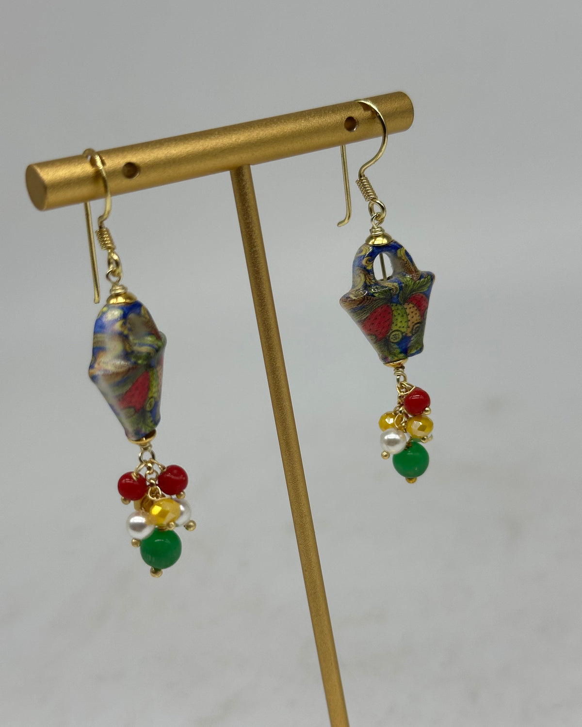 Orecchini Artigianali Coffa Siciliana in Ceramica di Caltagirone pietre varie V.3 - ORECCHINI