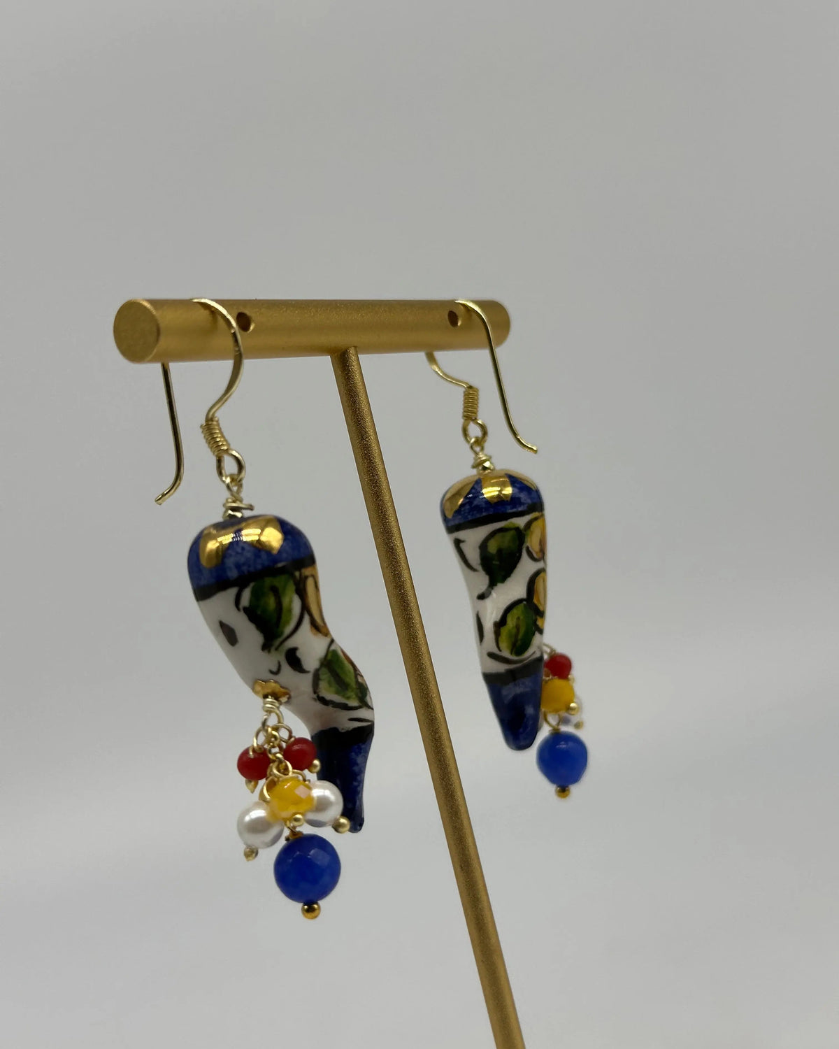 Orecchini Artigianali Corno Portafortuna in Ceramica di Caltagirone V.2 DD CERAMICHE SICILIANE