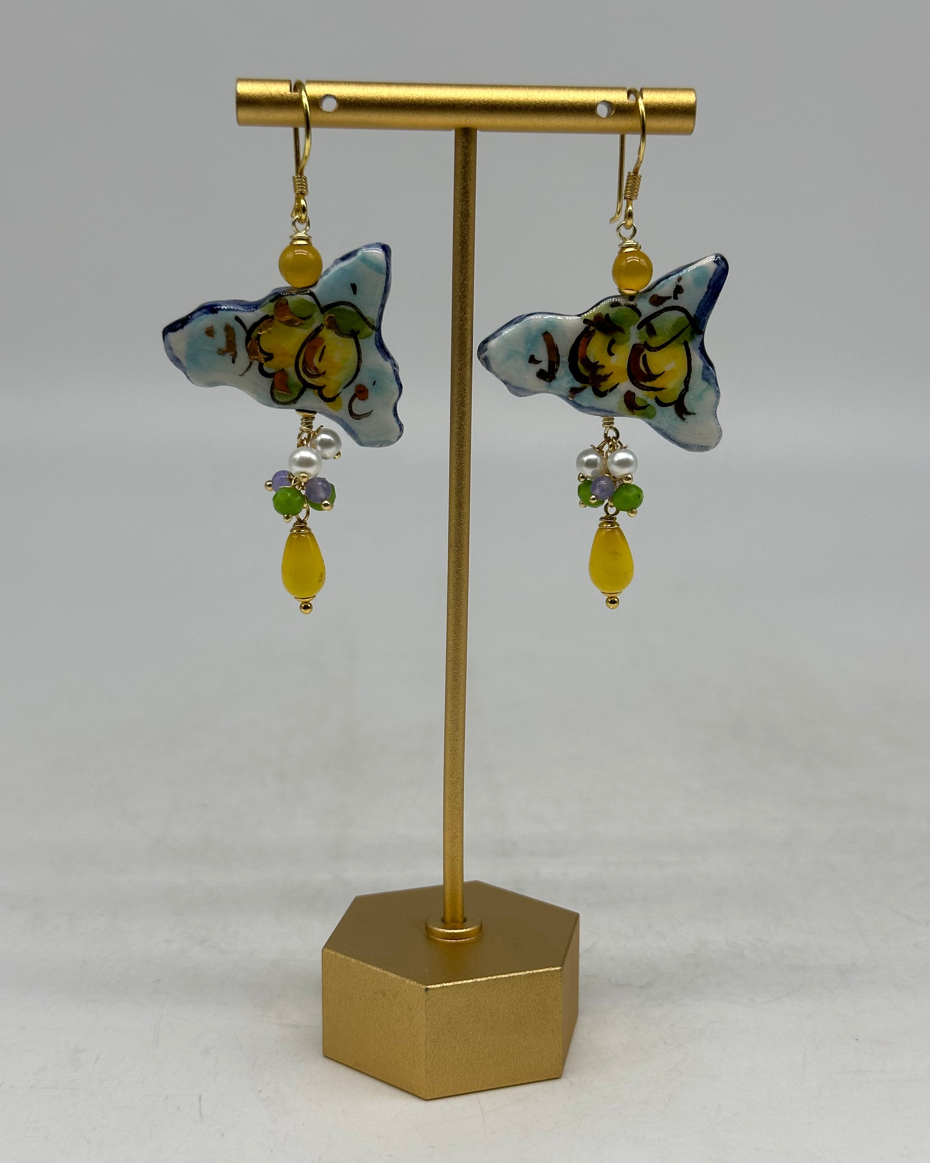 Orecchini Artigianali Sicilia Celeste Ceramica di Caltagirone - BIJOUX