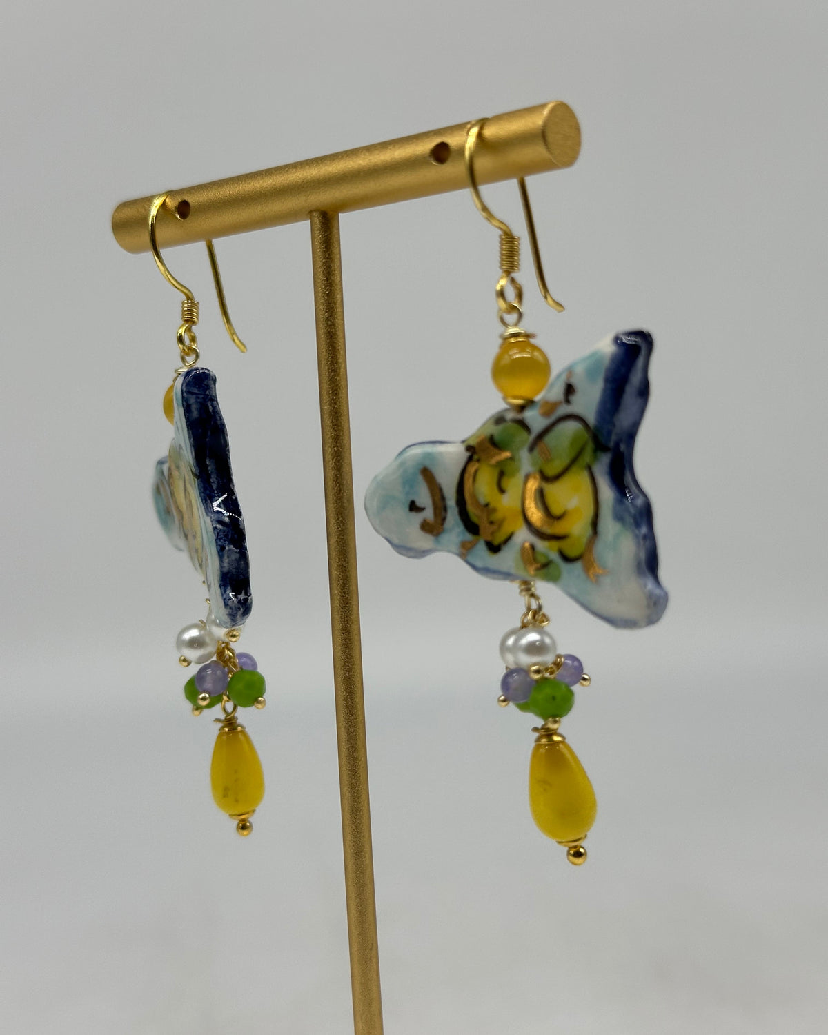Orecchini Artigianali Sicilia Celeste Ceramica di Caltagirone - BIJOUX