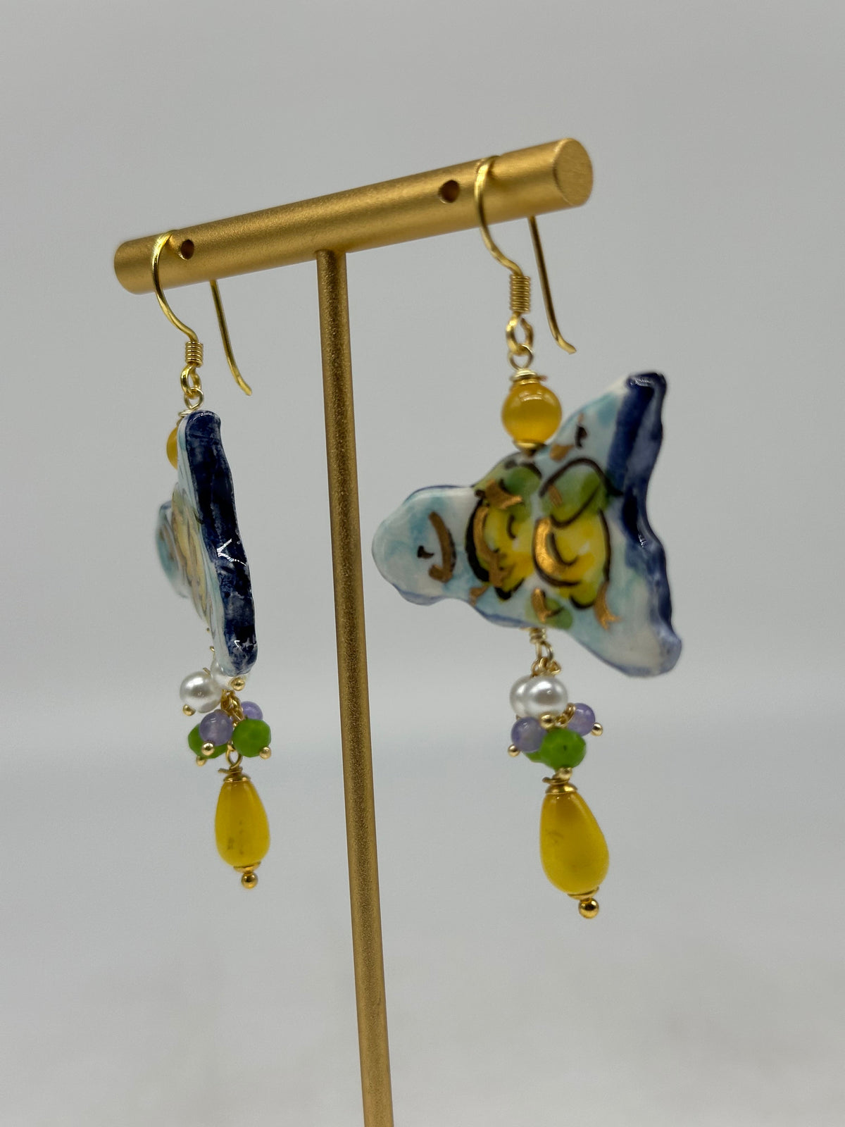 Orecchini Artigianali Sicilia Celeste Ceramica di Caltagirone - BIJOUX
