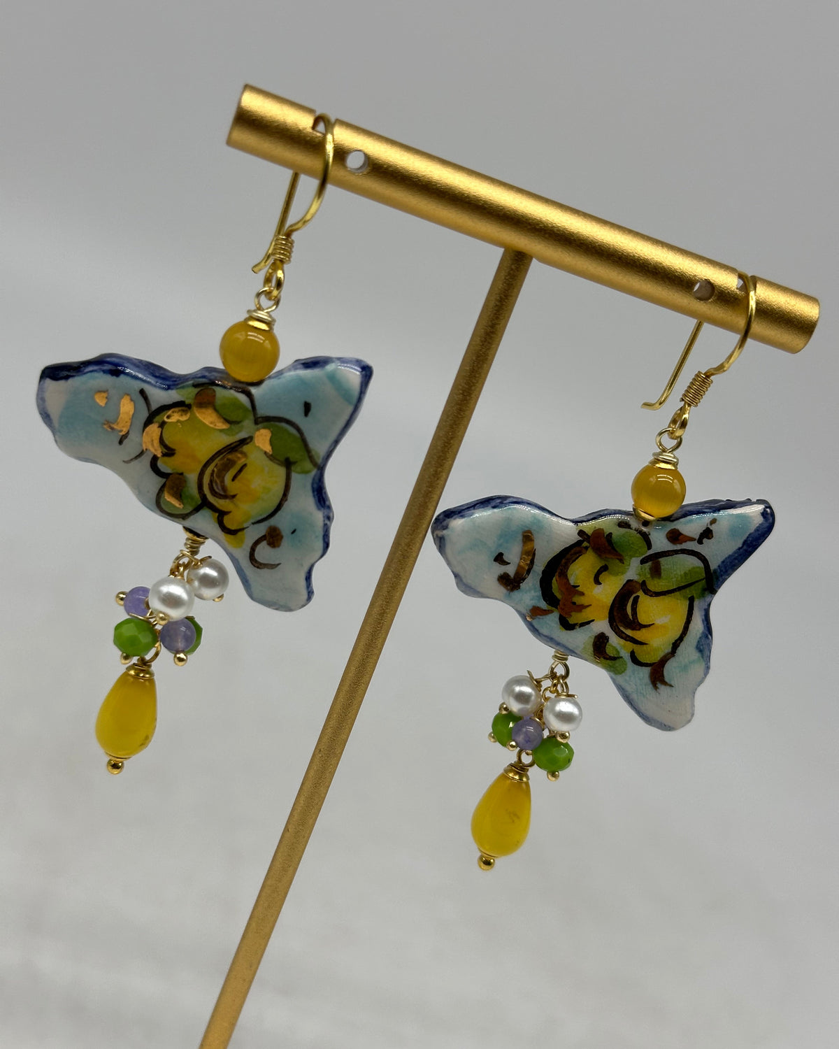 Orecchini Artigianali Sicilia Celeste Ceramica di Caltagirone - BIJOUX