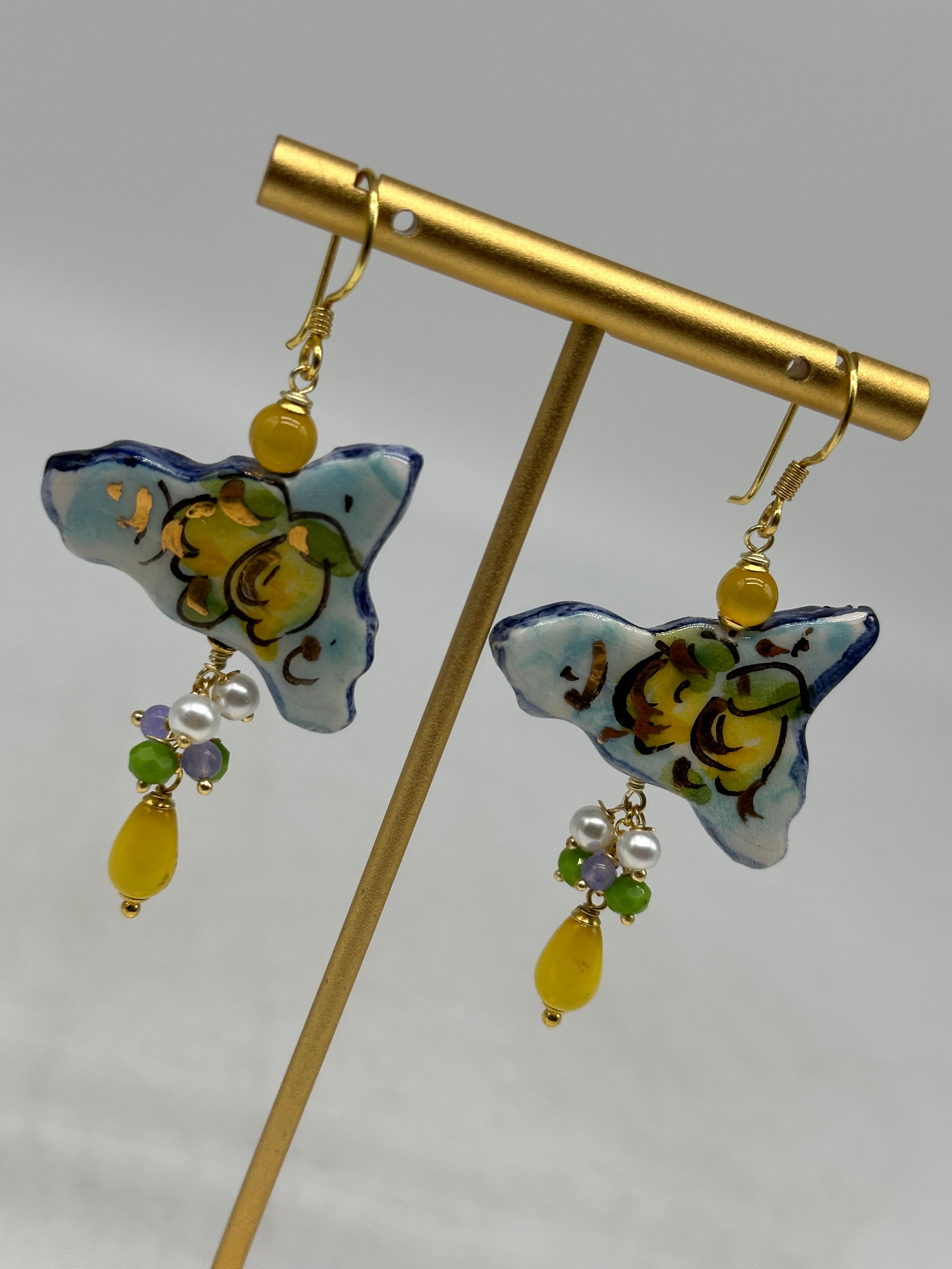 Orecchini Artigianali Sicilia Celeste Ceramica di Caltagirone - BIJOUX