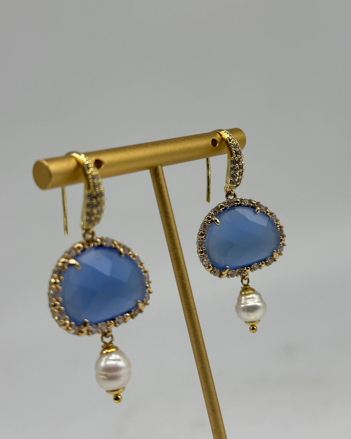 Orecchini Artigianali Smeraldi Blu Pietra e Brillantini - ORECCHINI