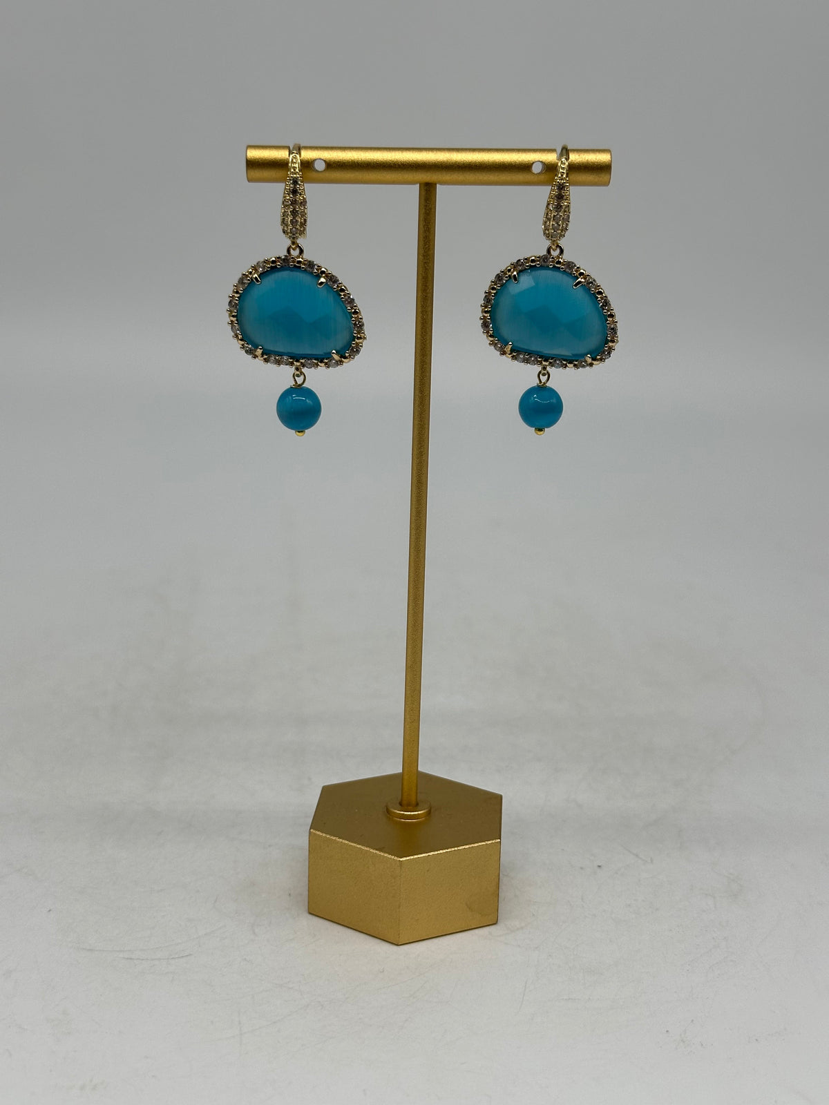 Orecchini Artigianali Smeraldi Celeste Pietra e Brillantini - BIJOUX