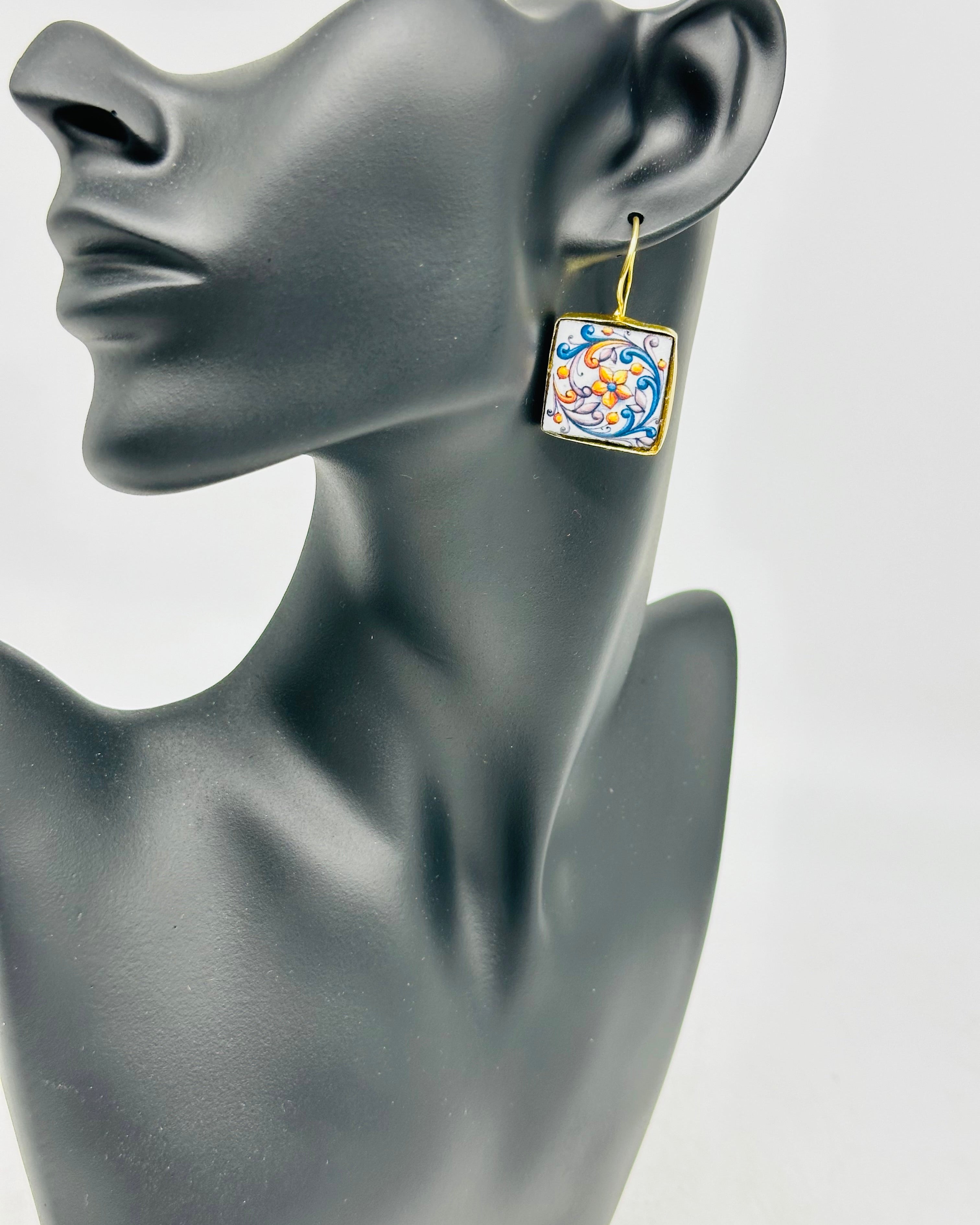 Orecchini Mattonella Maiolica Ceramica di Caltagirone V.10 - ORECCHINI