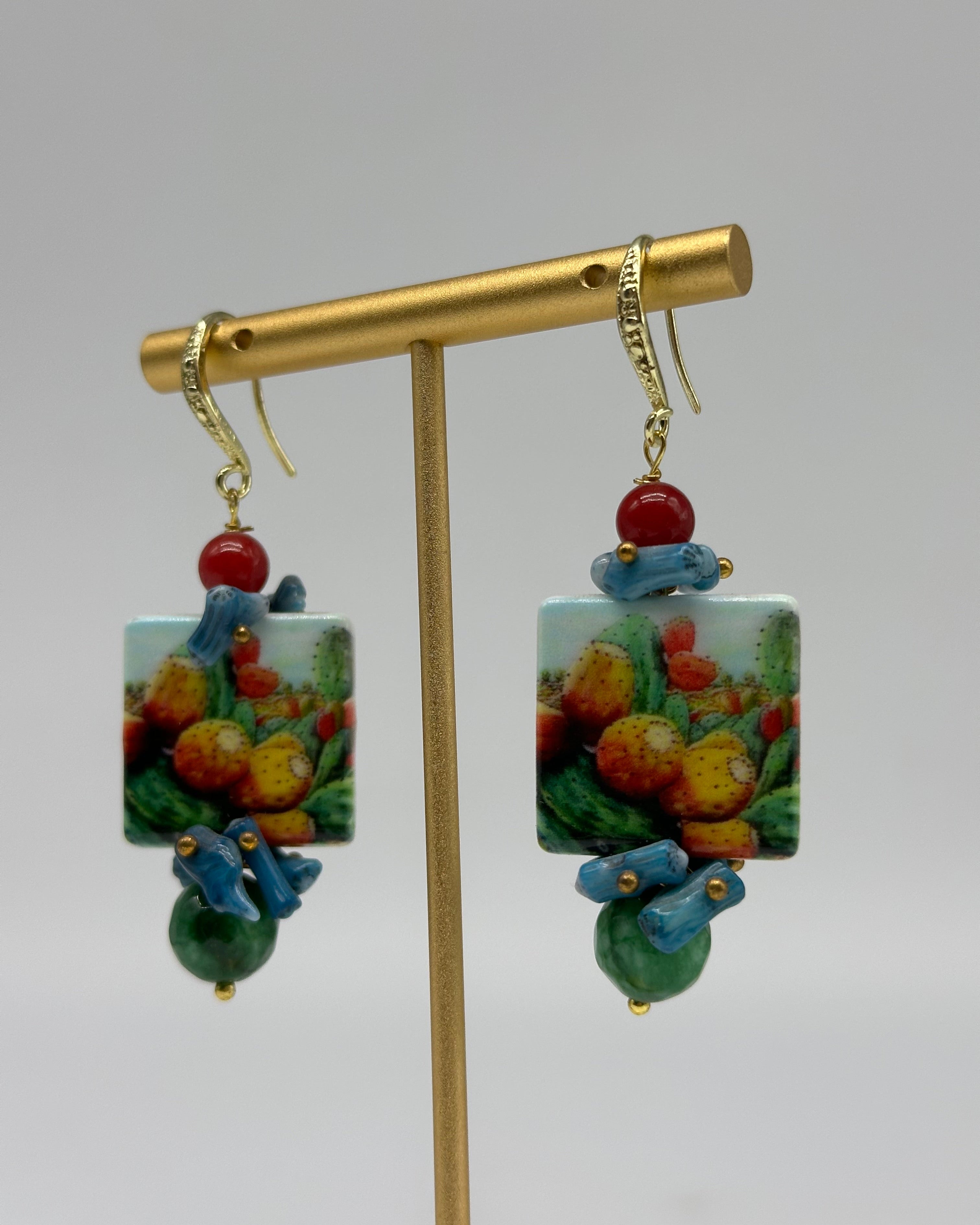 Orecchini Mattonella Maiolica Ceramica di Caltagirone V.14 - ORECCHINI