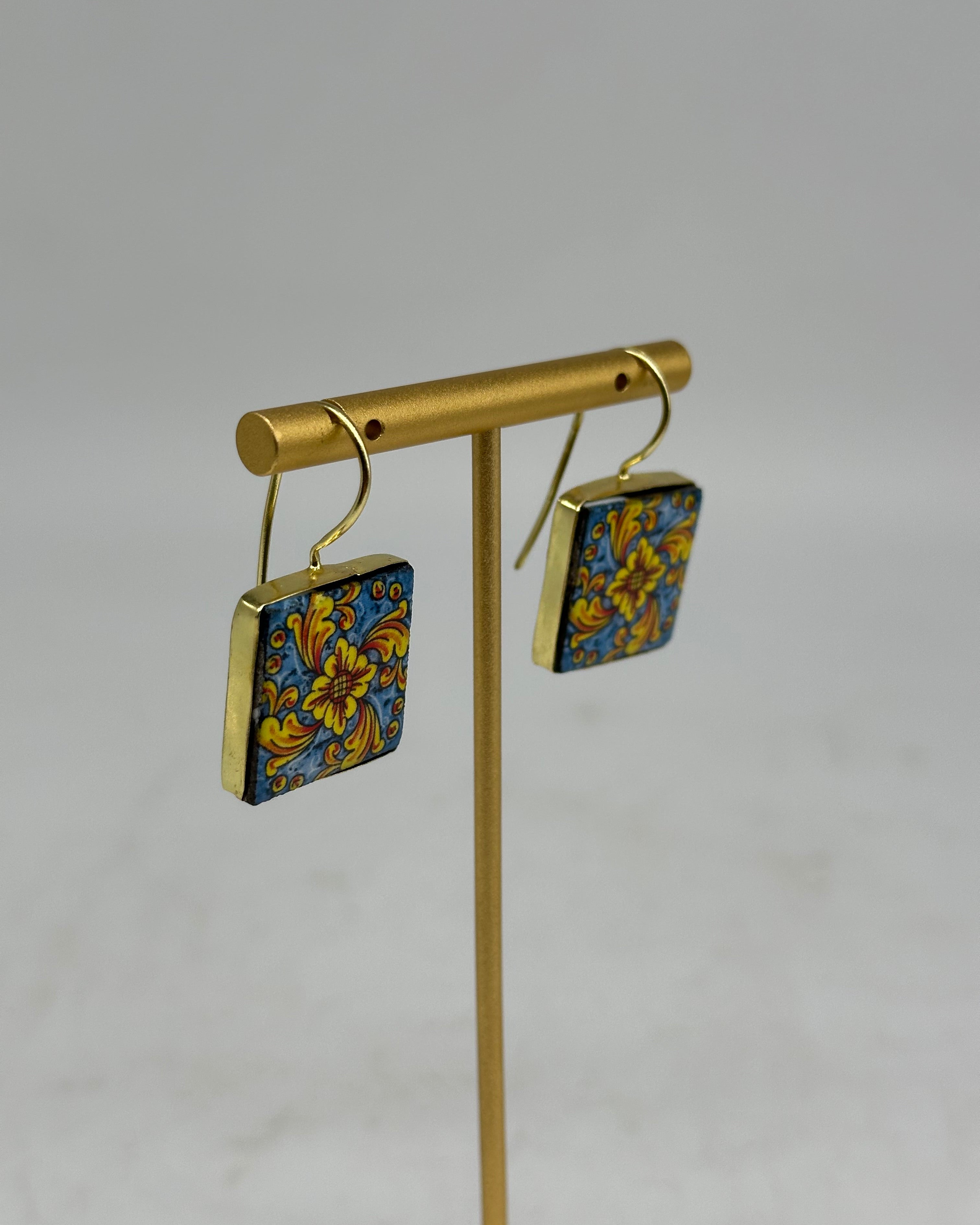 Orecchini Mattonella Maiolica Ceramica di Caltagirone V.15 - ORECCHINI