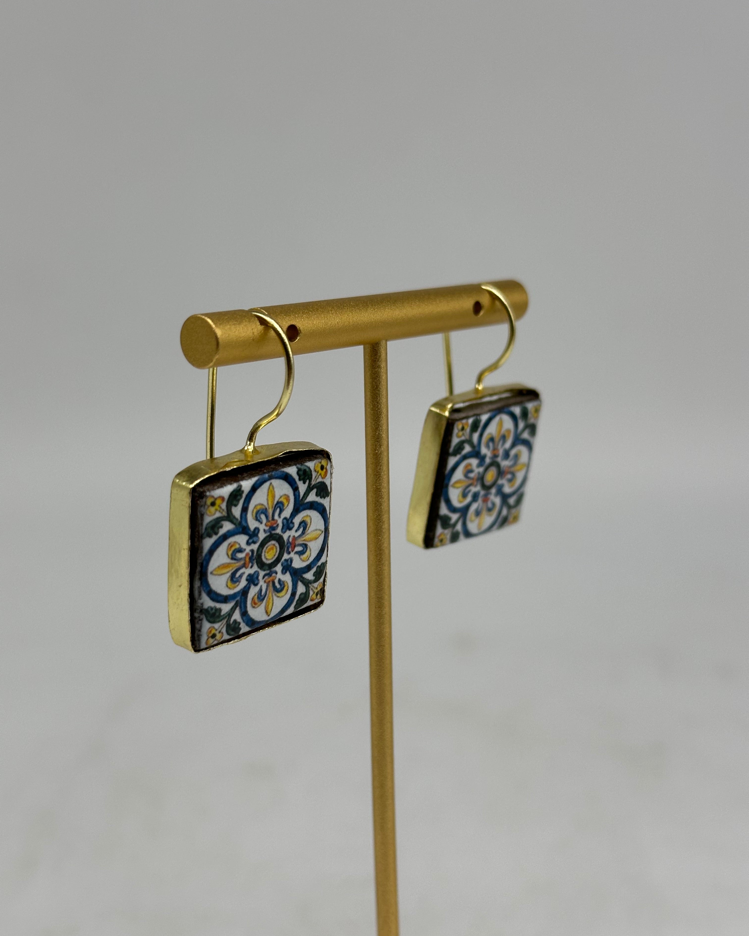 Orecchini Mattonella Maiolica Ceramica di Caltagirone V.16 - ORECCHINI