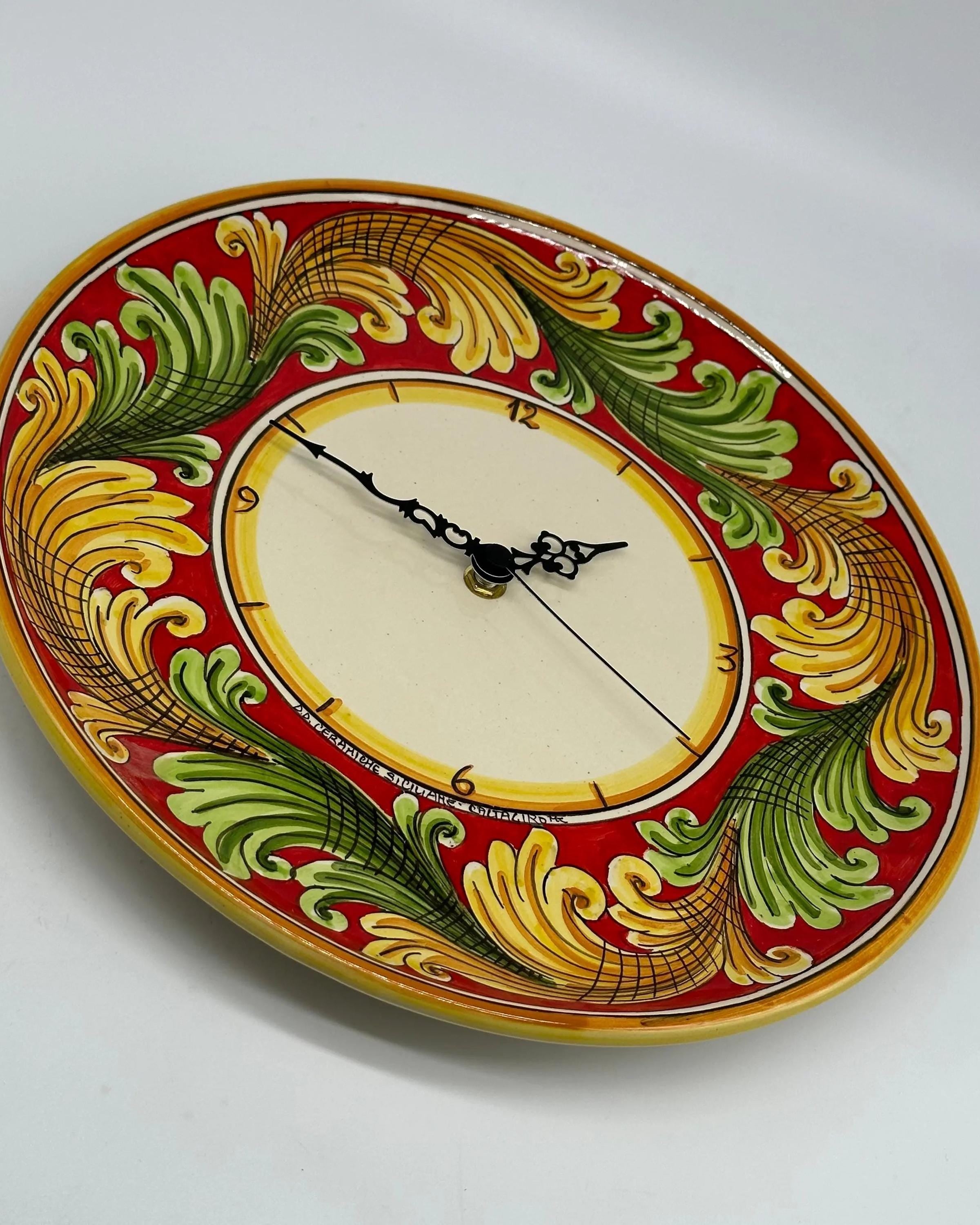 Orologio da Parete Ceramica Caltagirone Rotondo dipinto a mano cm D.30 Decoro n.9g DD CERAMICHE SICILIANE