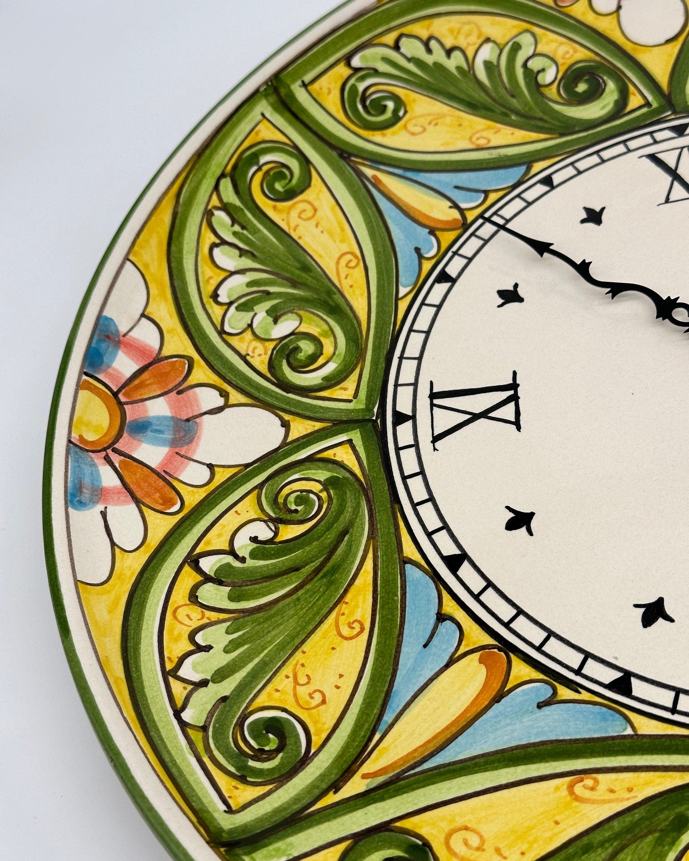 Orologio da Parete Ceramica Caltagirone Rotondo dipinto a mano cm D.43 Decoro n.1
