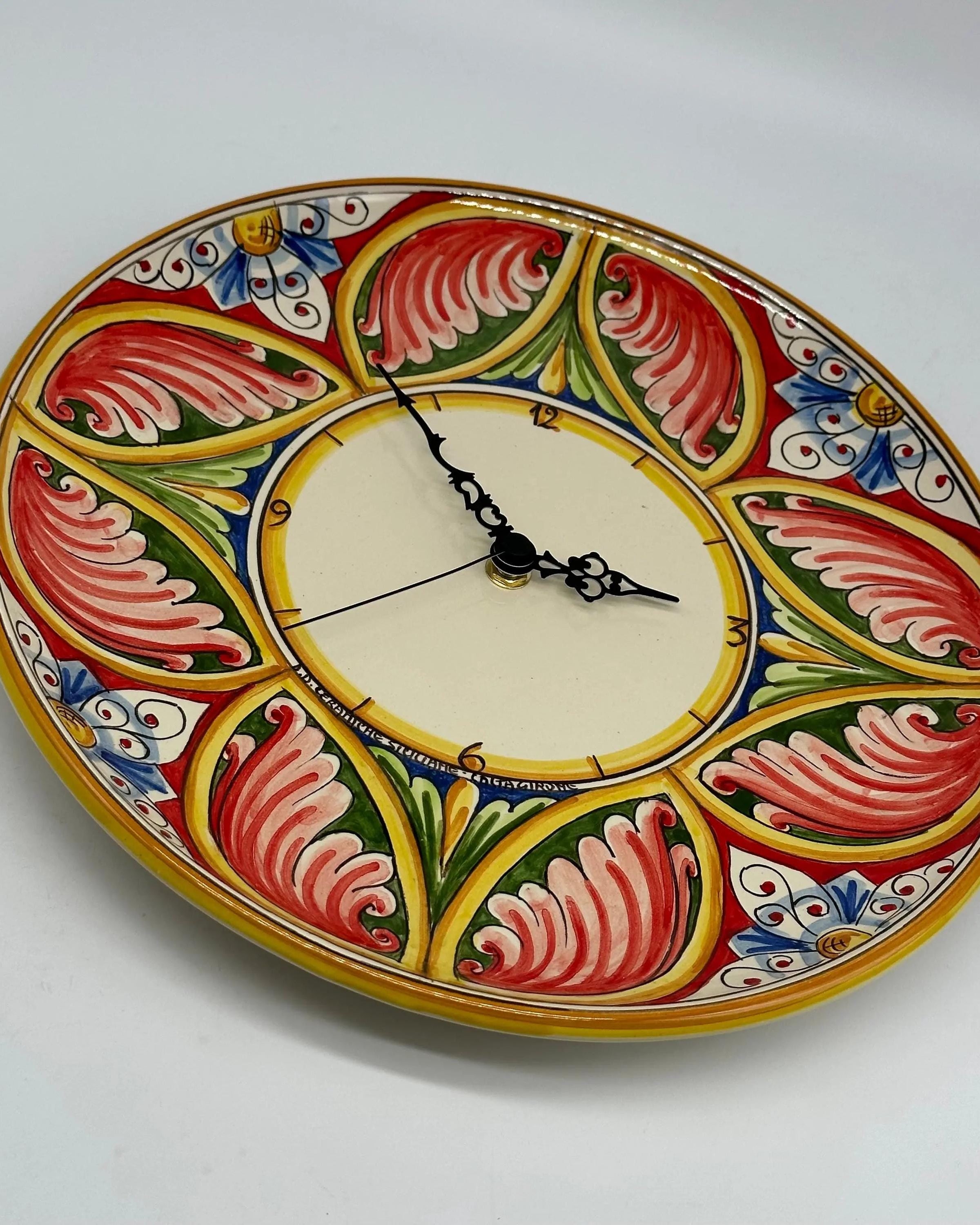 Orologio da Parete Ceramica Caltagirone Rotondo dipinto a mano cm D.30 Decoro n.8g DD CERAMICHE SICILIANE