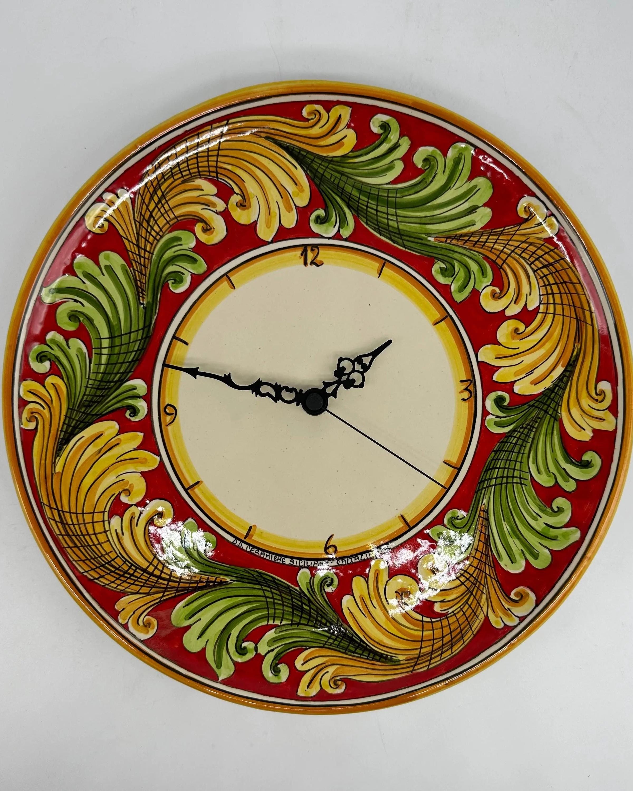 Orologio da Parete Ceramica Caltagirone Rotondo dipinto a mano cm D.30 Decoro n.9g DD CERAMICHE SICILIANE