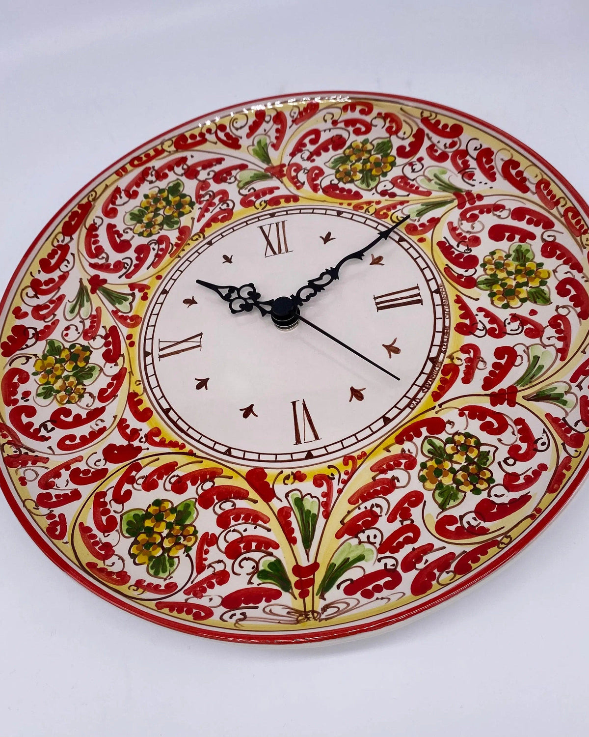 Orologio da Parete Ceramica Caltagirone Rotondo dipinto a mano cm D.30 Decoro n.6 DD CERAMICHE SICILIANE
