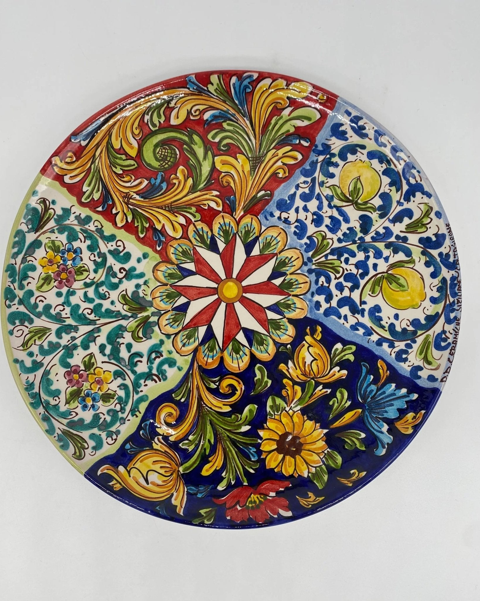 Piatto Decorativo dipinto a mano diametro cm 30 Decoro n.7s - DD CERAMICHE SICILIANE